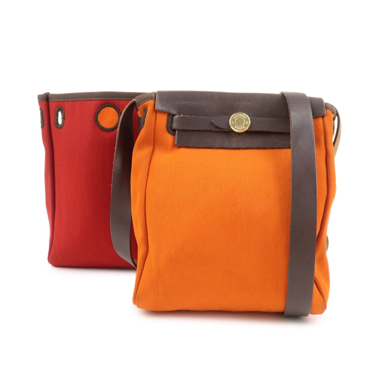 HERMES Logo Canvas Leather Herbag TPM Shoulder Bag H Stamped Red