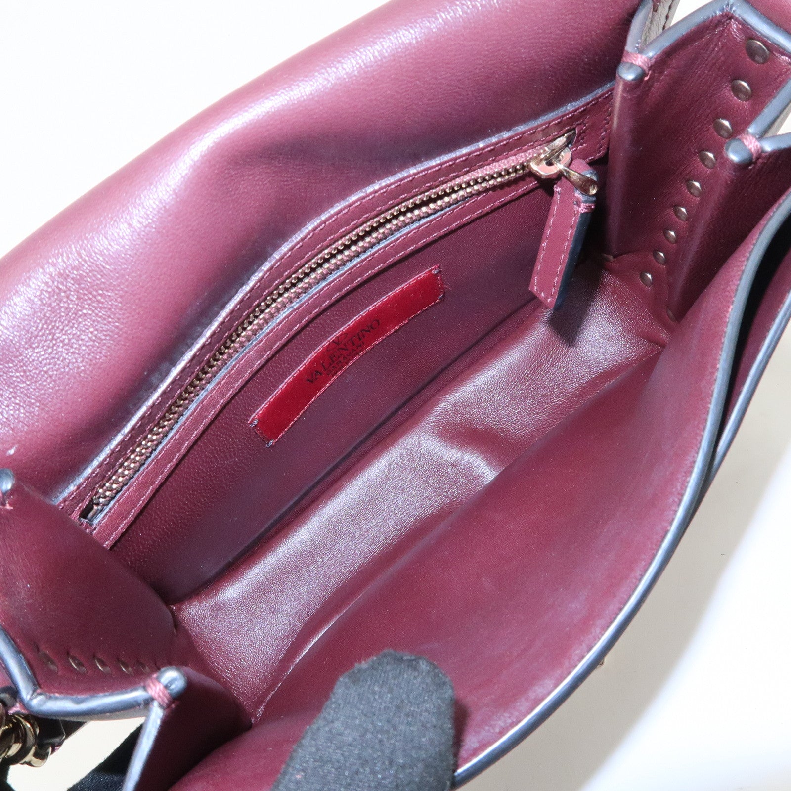 VALENTINO Rock Studs Leather Shoulder Bag Hand Bag Brown