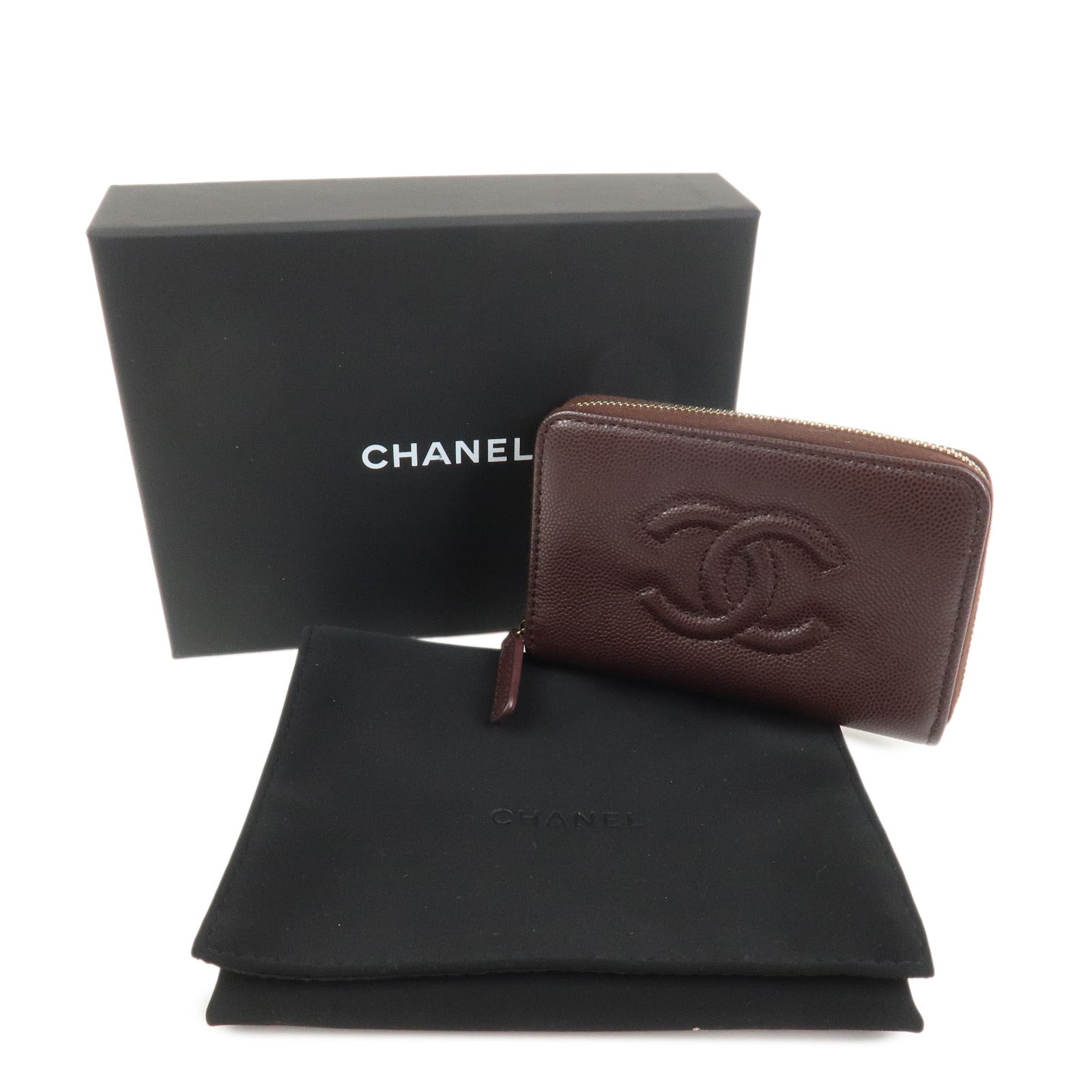 CHANEL COCO Mark Caviarskin Coin Case Brown AP4658