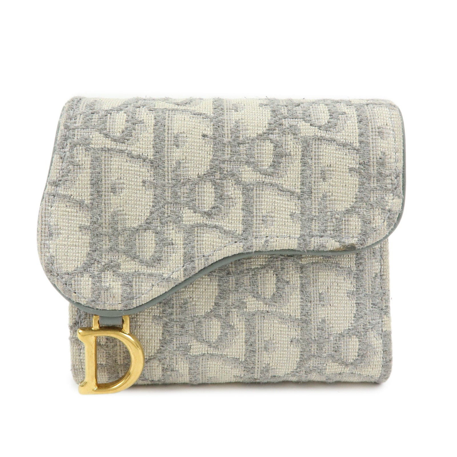 Christian Dior Trotter Jacquard Canvas Bi-fold Compact Wallet Gray