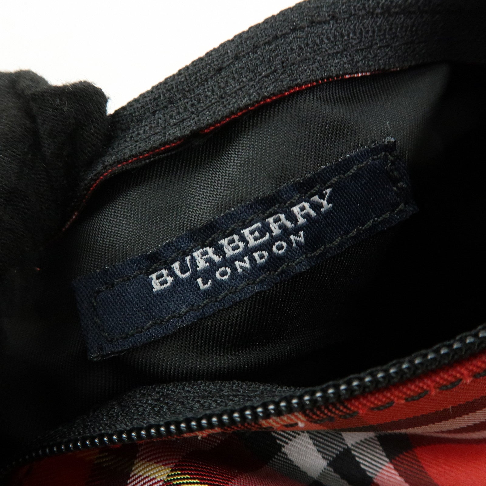 BURBERRY Canvas Plaid Leather Mini Hand Bag Red