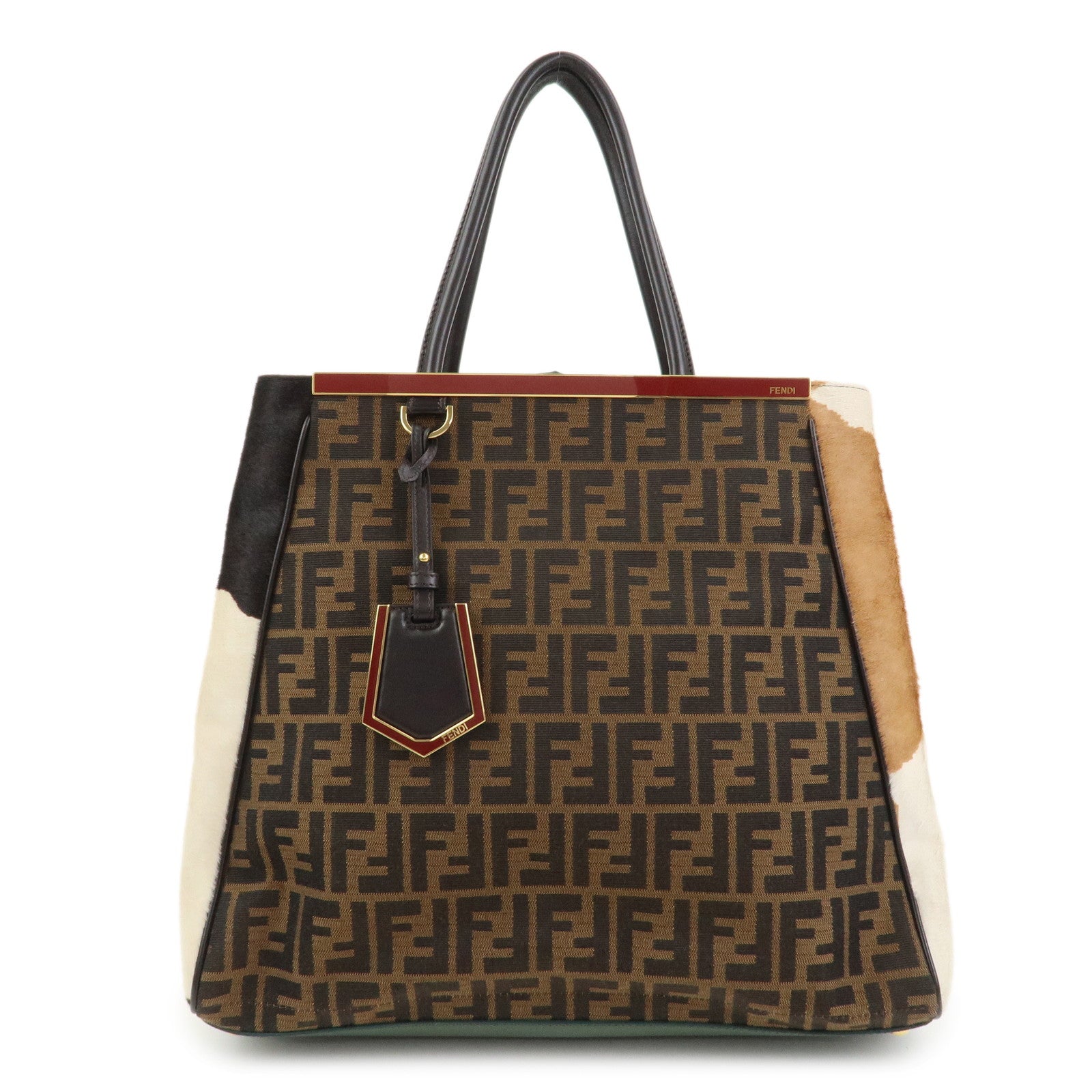 FENDI Zucca Canvas Unborn Calf Toujours Cow Print Tote Bag 8BH251