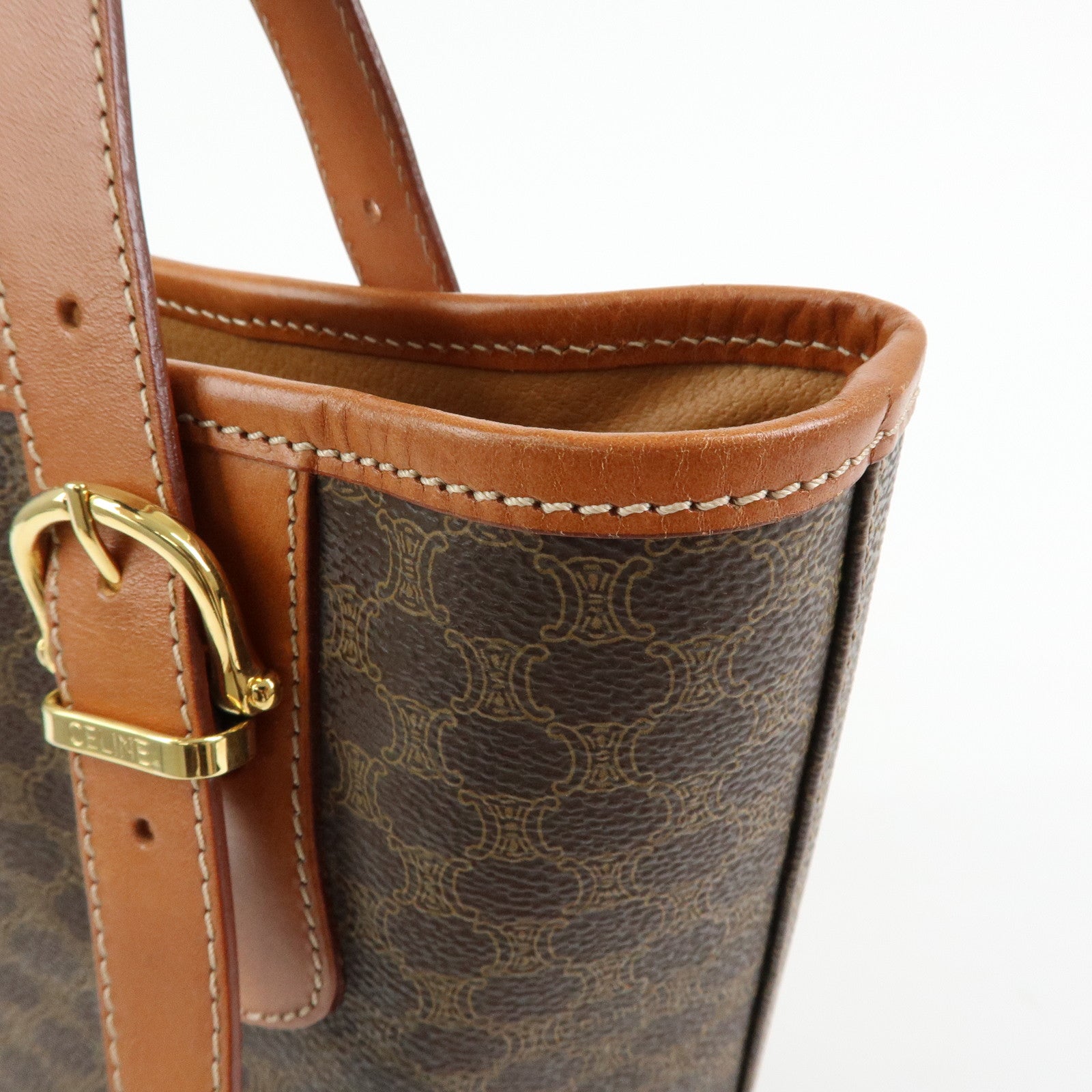 CELINE Macadam PVC Leather Tote Bag Hand Bag Shoulder Bag Brown