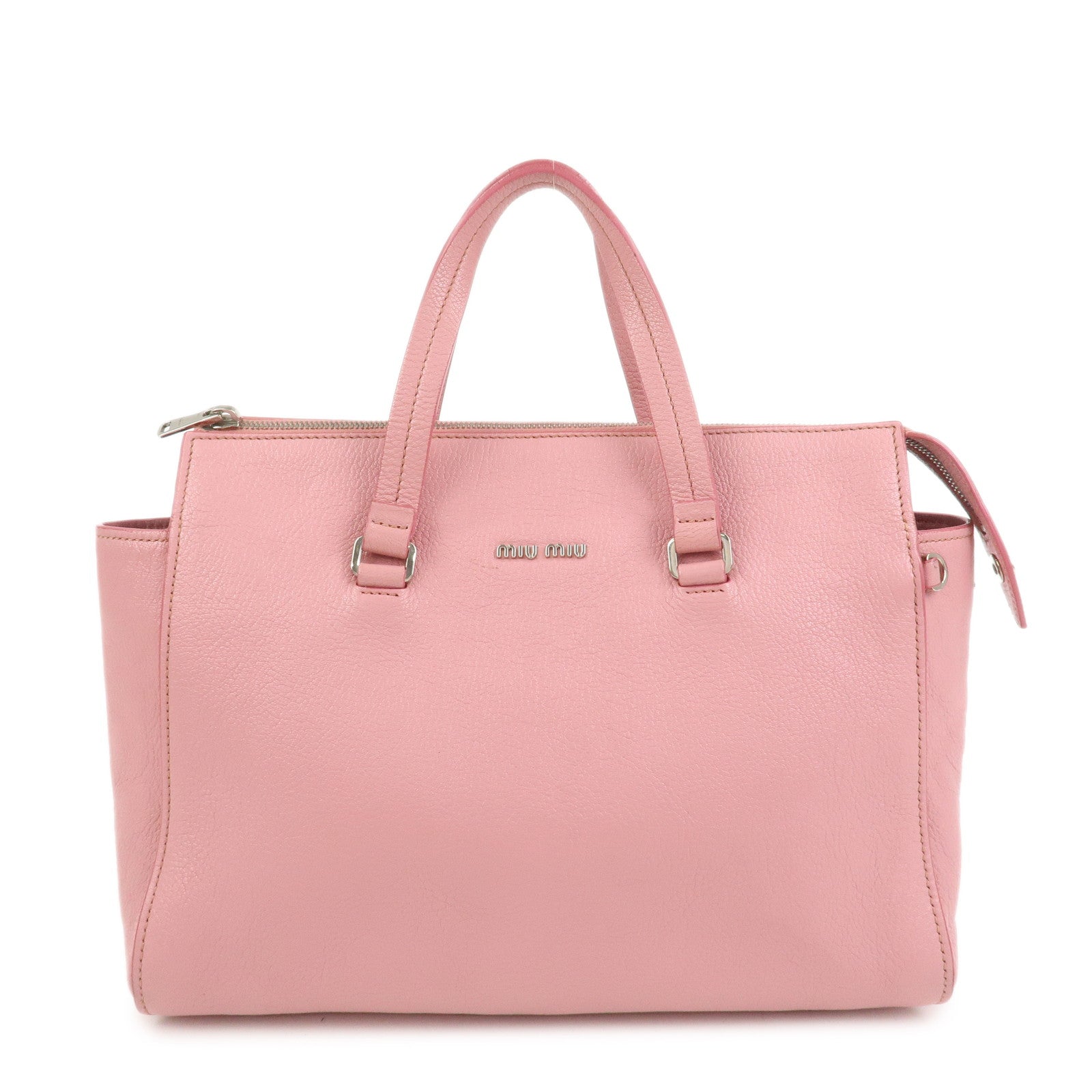 MIU MIU Logo Madras Leather Hand Bag Tote Bag Pink