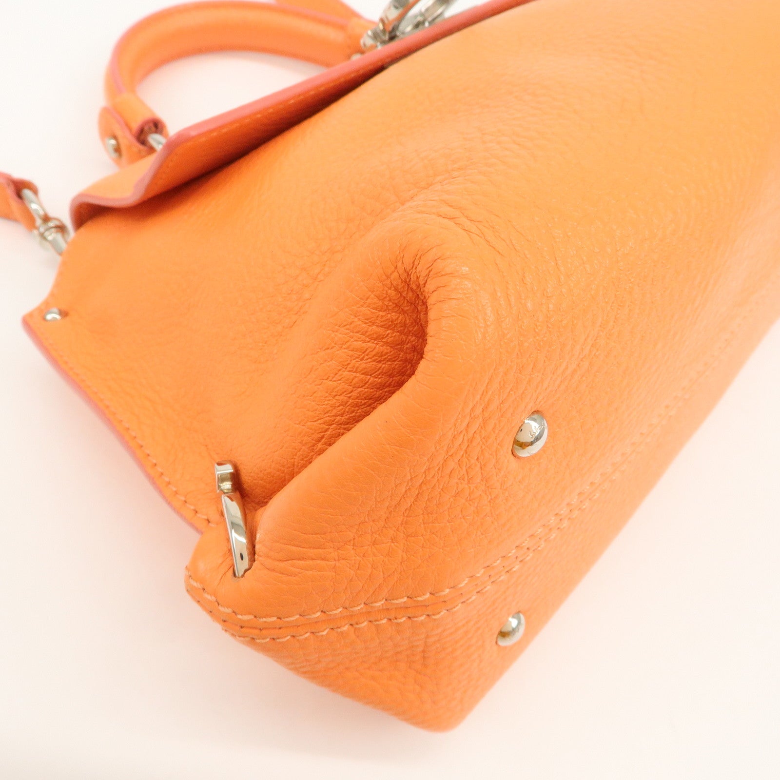 Ferragamo Gancini Leather 2Way Bag Hand Bag Shoulder Bag Orange
