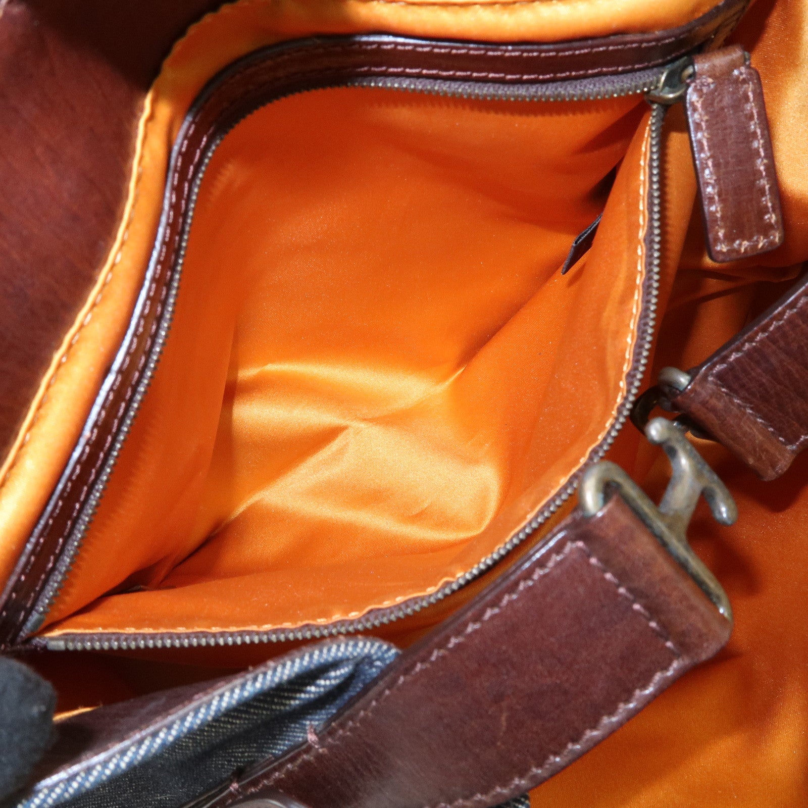 FENDI Etonico Denim Leather Tote Bag Shoulder Bag Brown 8BN162