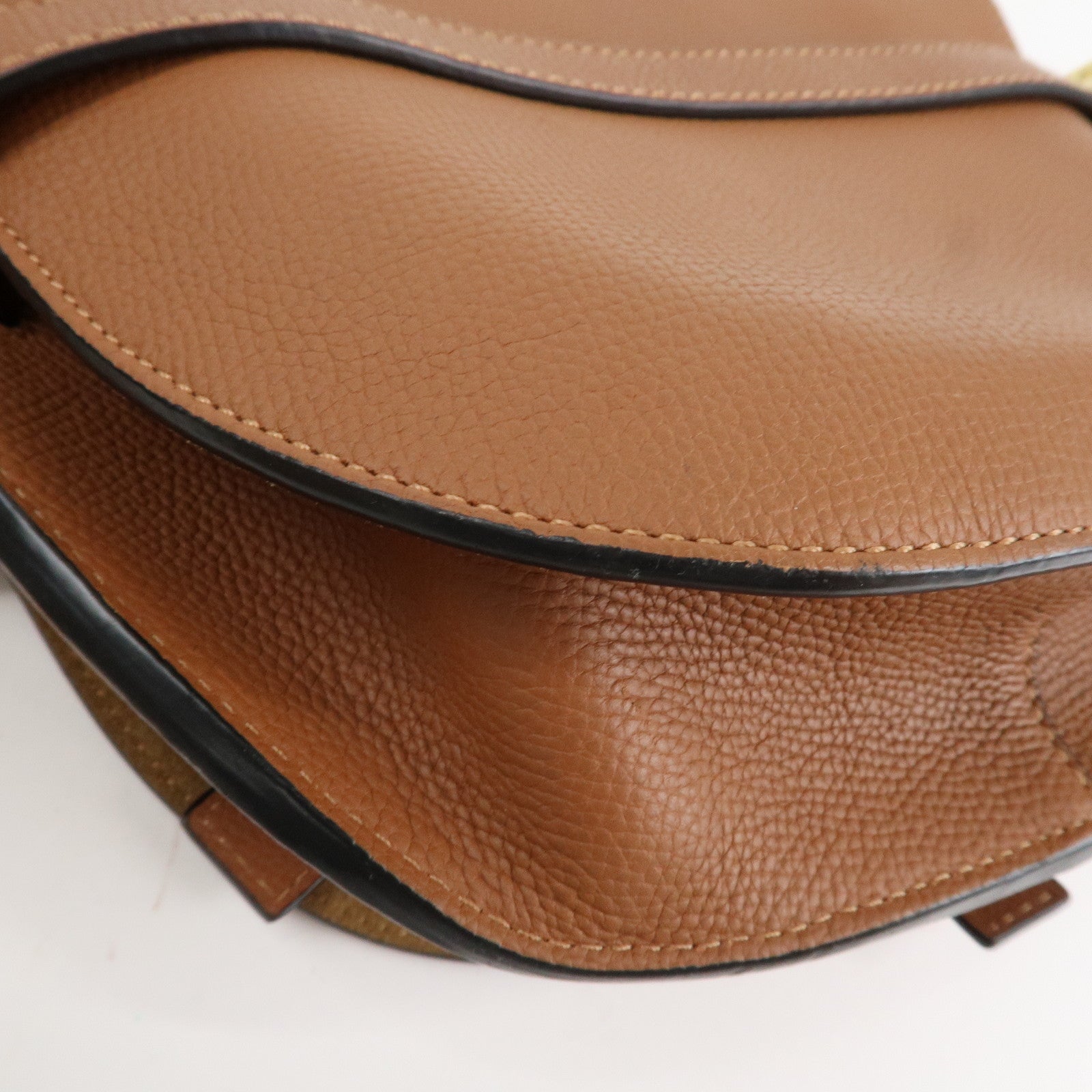 LOEWE Leather Gate Bag Shoulder Bag Brown Gold Hardware Used