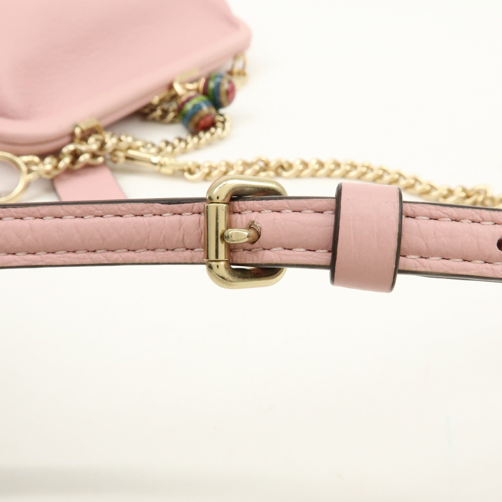 COACH Leather Kiss Lock Chain Shoulder Bag Crossbody Bag Pink