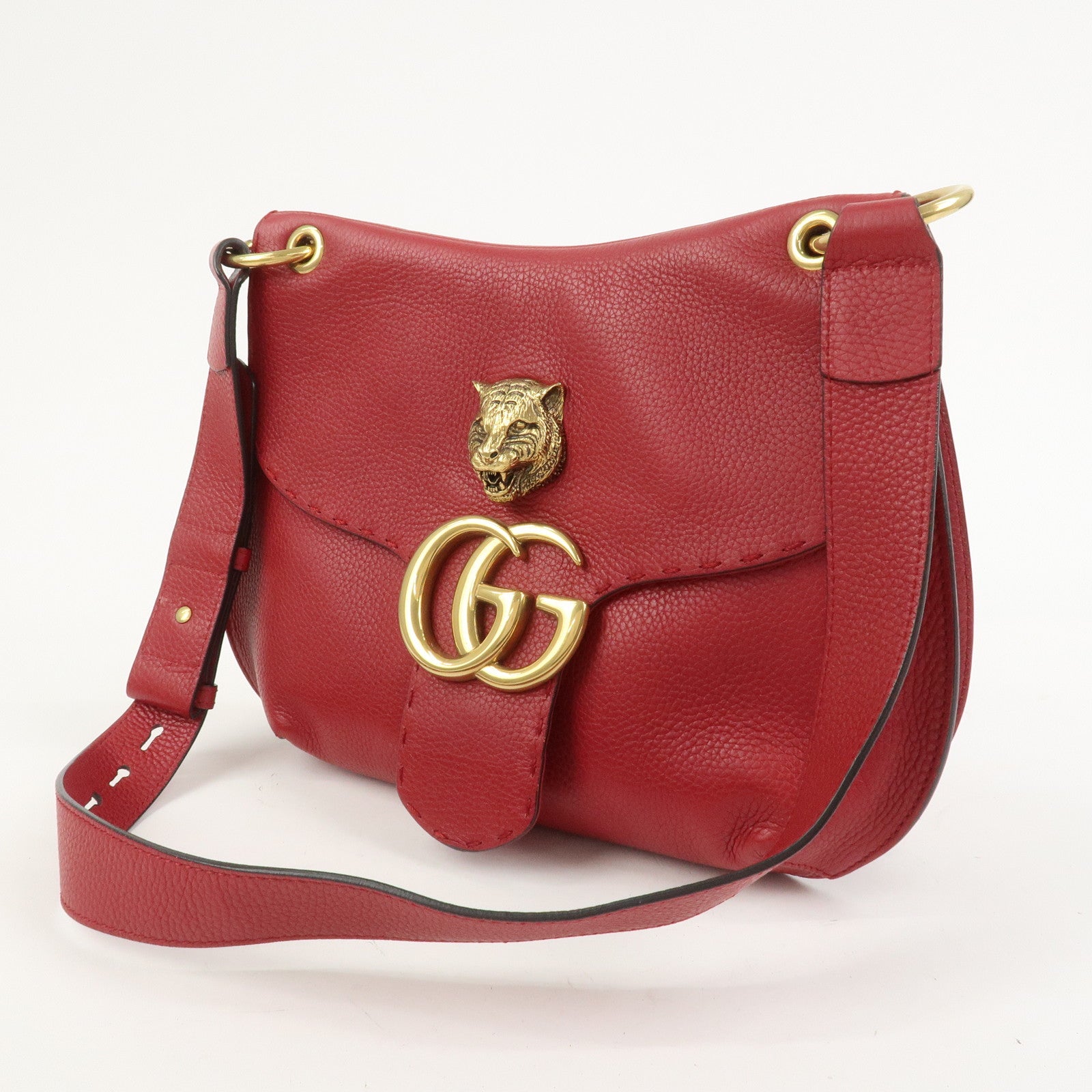 GUCCI GG Marmont Tiger Head Leather Shoulder Bag Red 409154