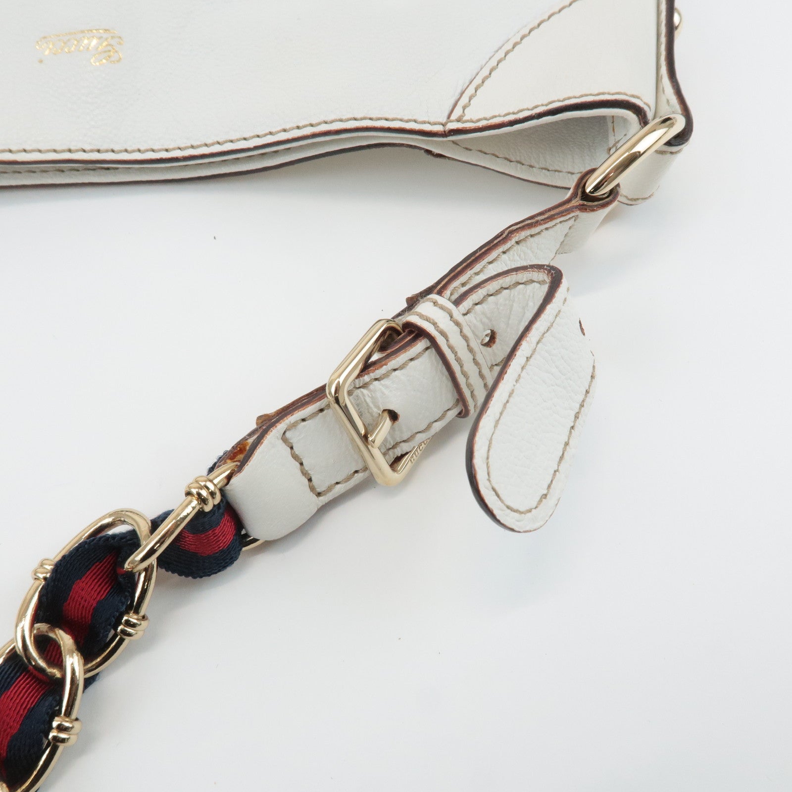 GUCCI Sherry Leather Chain Shoulder Bag Hand Bag White 153011 Used