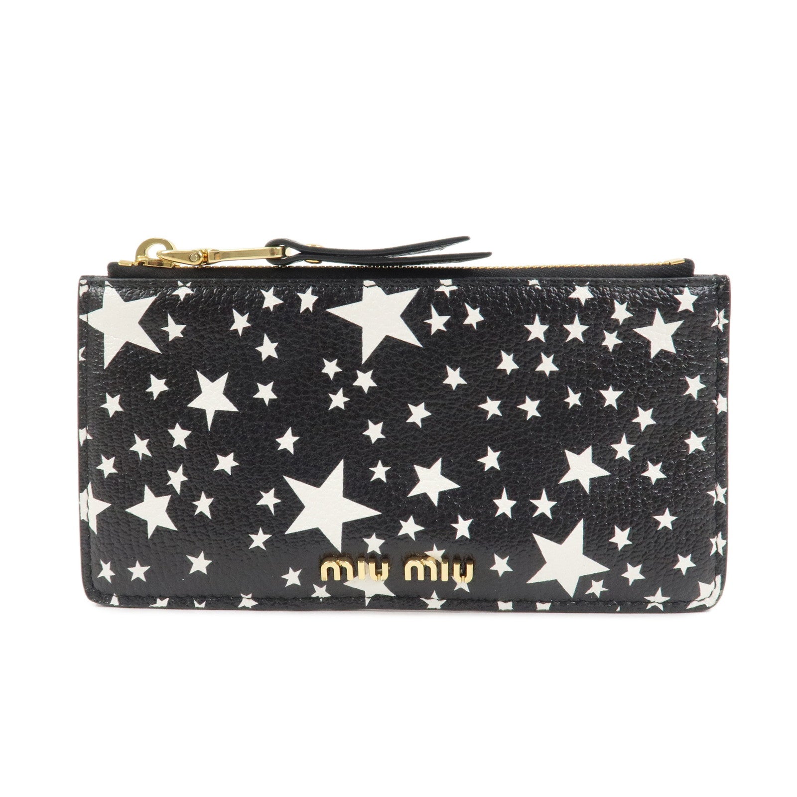 MIU MIU Leather Card Case Star Print Black 5MB006