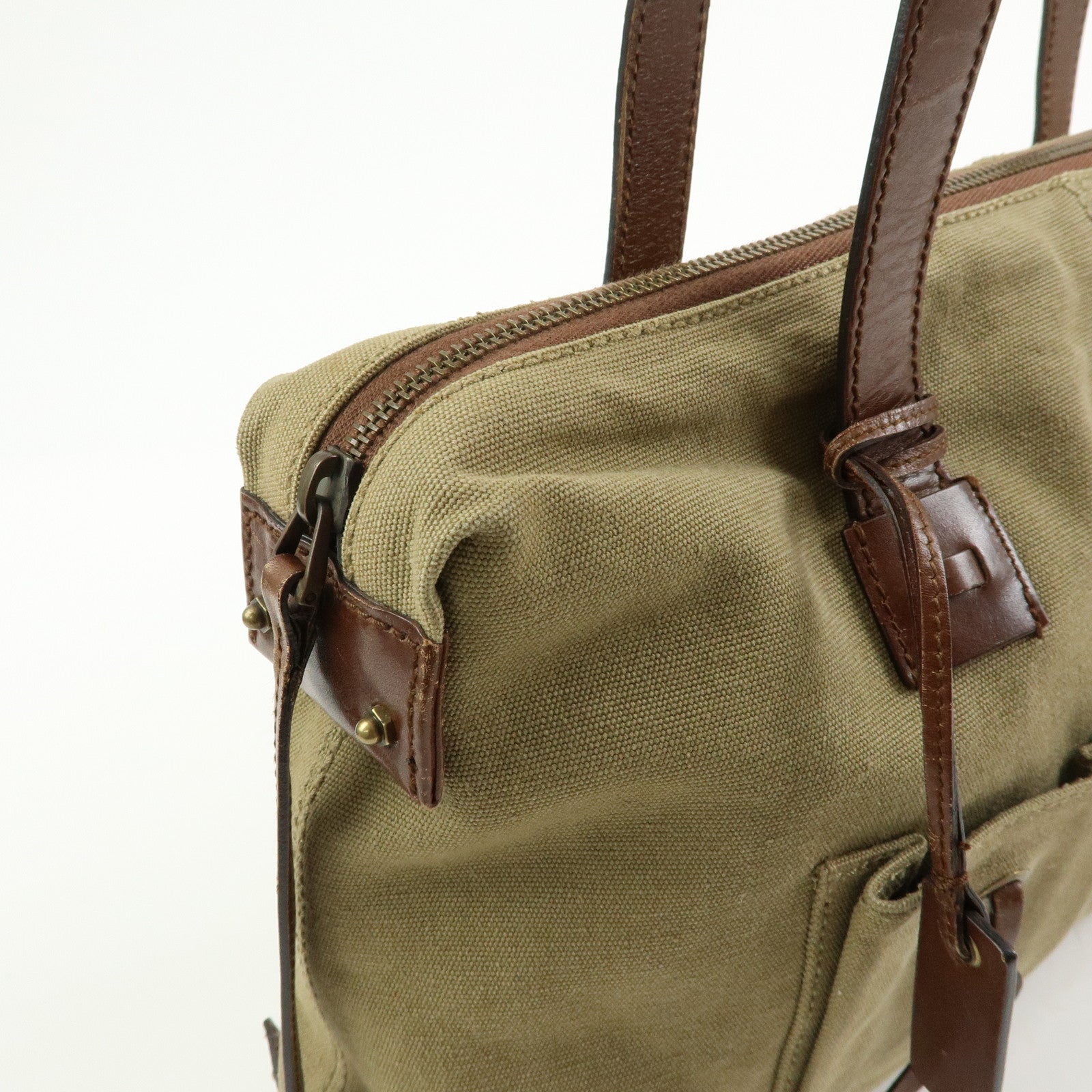 GUCCI Canvas Leather Tote Bag Hand Bag Khaki Brown 109132