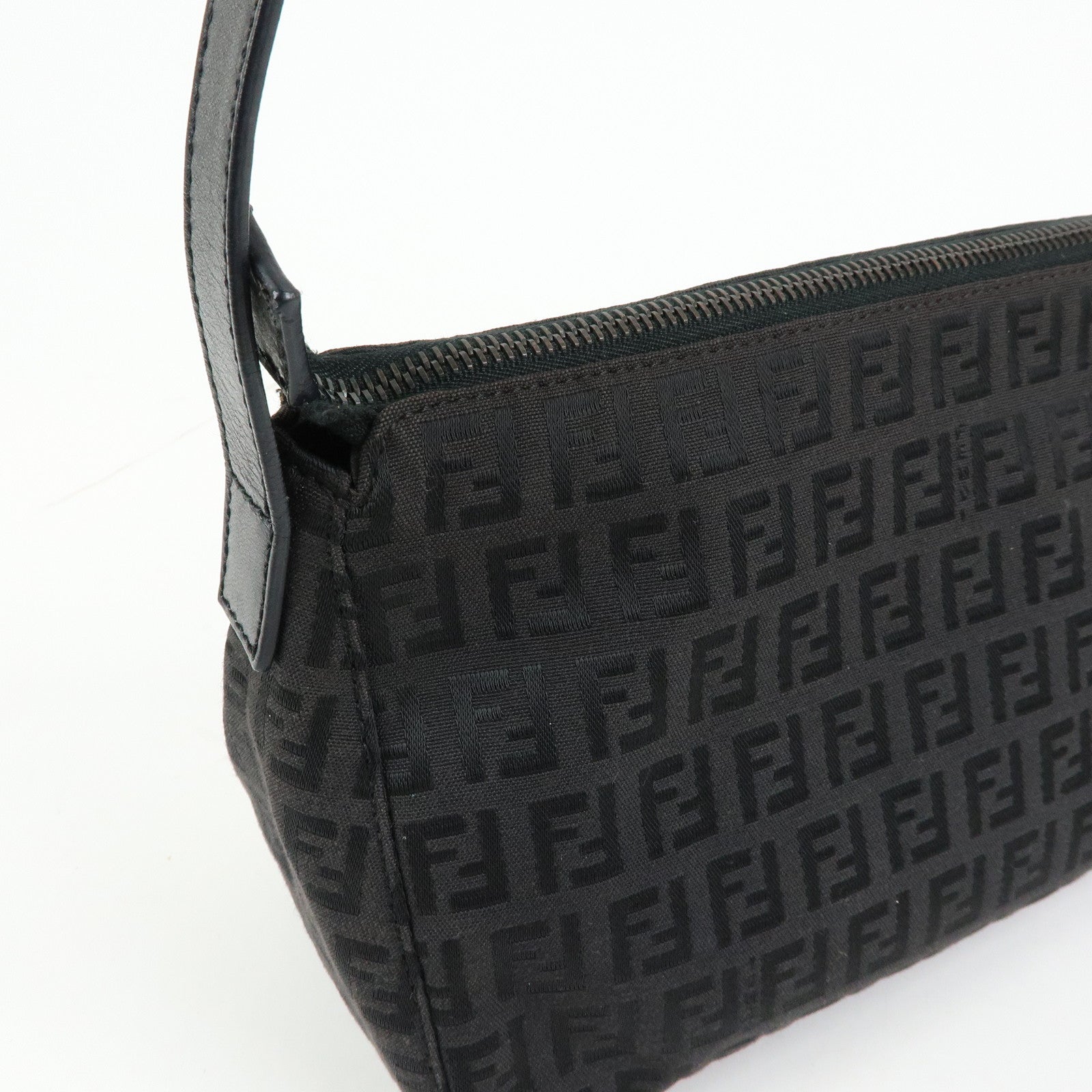 FENDI Zucchino Canvas Leather Hand Bag Dark Brown 8BR144
