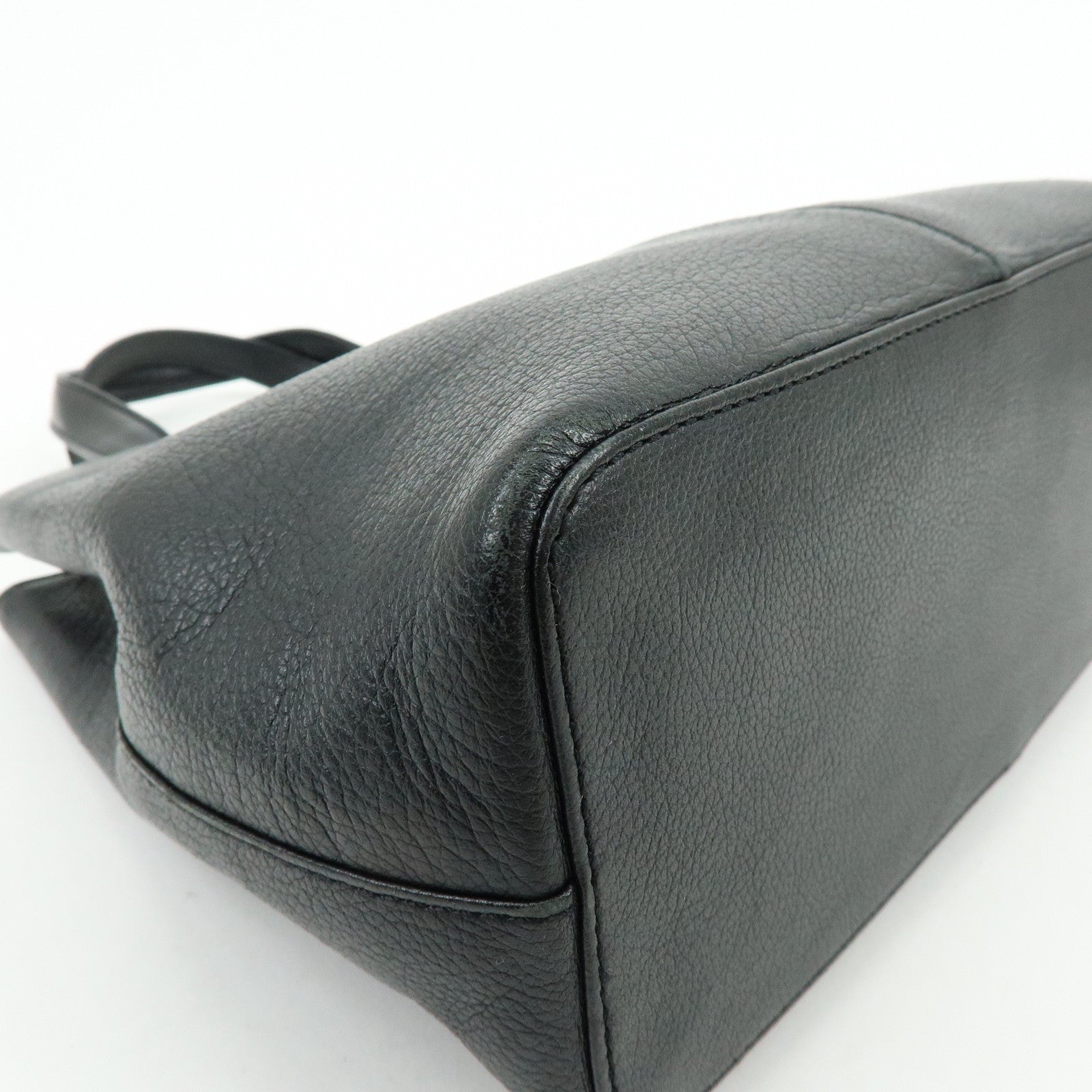 BURBERRY Logo Leather Mini Hand Bag Tote Bag Black