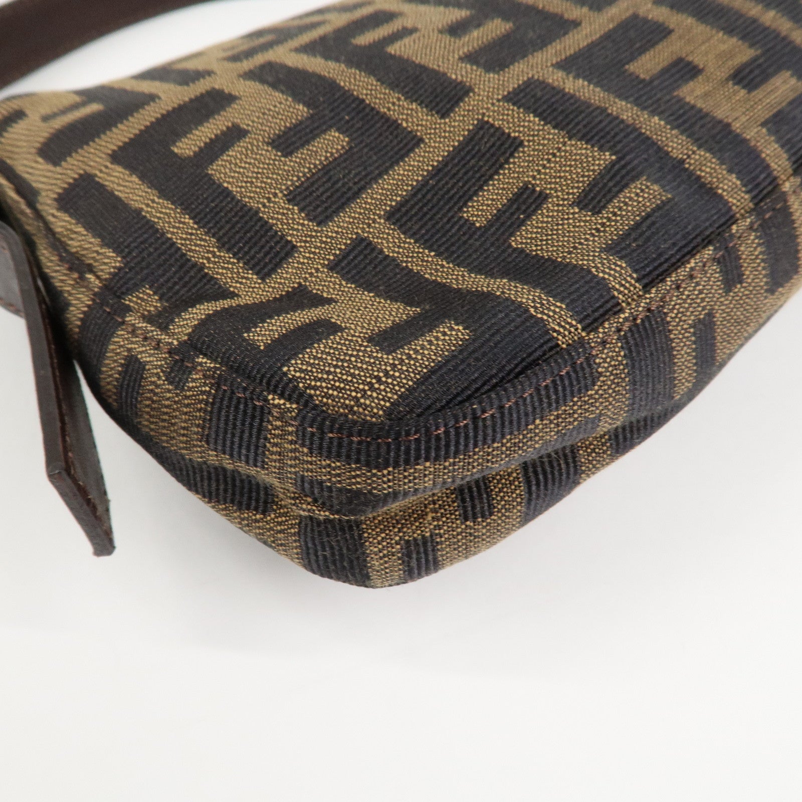 FENDI Mamma Baguette Zucca Canvas Shoulder Bag Brown Black 26424