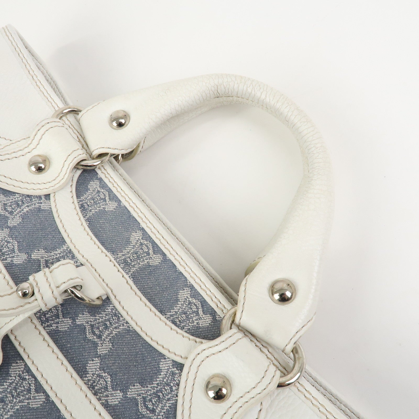 CELINE Macadam Canvas Leather Boogie Bag Hand Bag Light Blue White