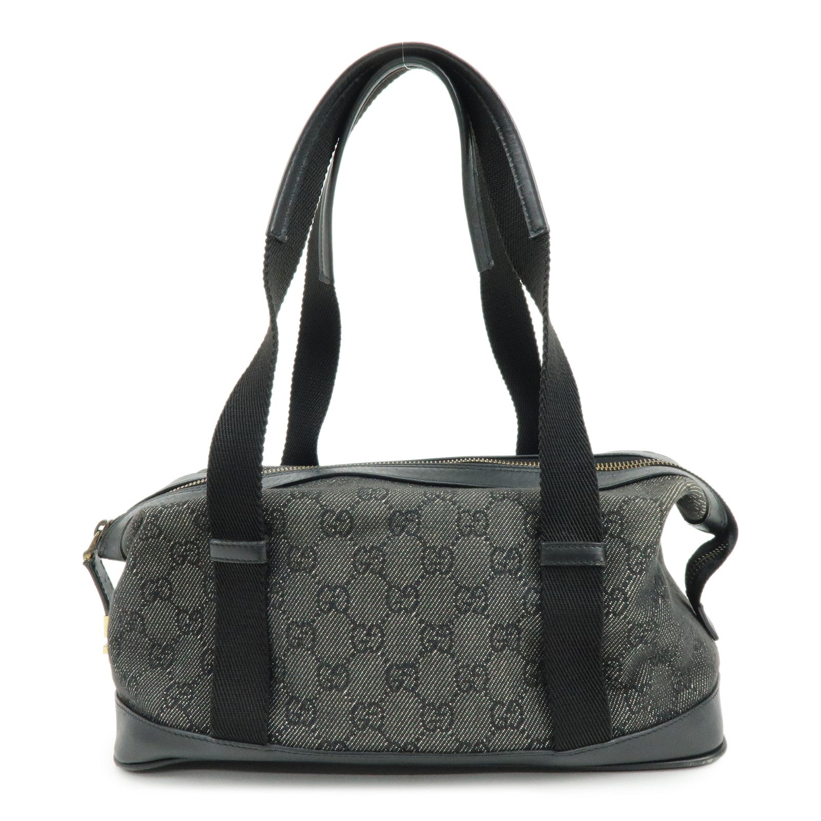 GUCCI GG Canvas Leather Hand Bag Boston Bag Black 92734