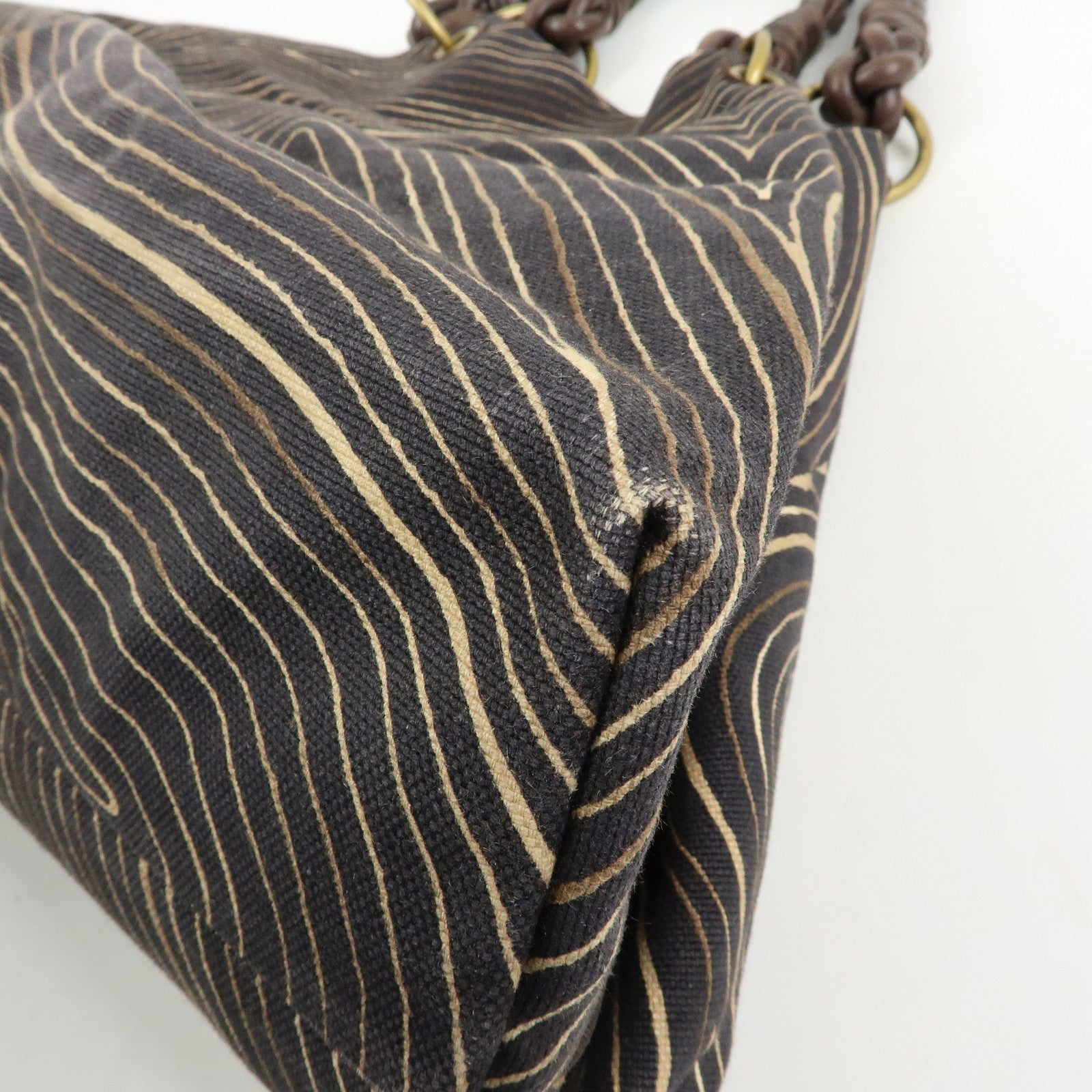 BOTTEGA VENETA Canvas Leather Tote Bag Hand Bag Brown