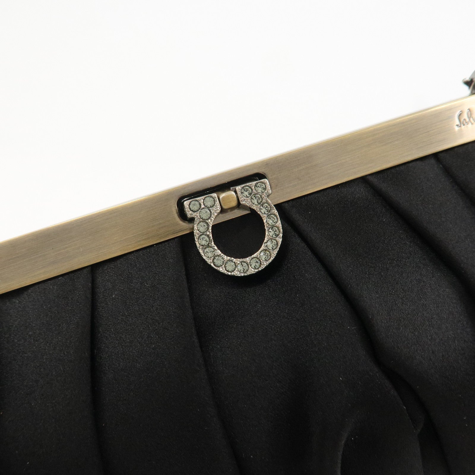 Ferragamo Gancini Satin Chain 2Way Bag Clutch Bag Black
