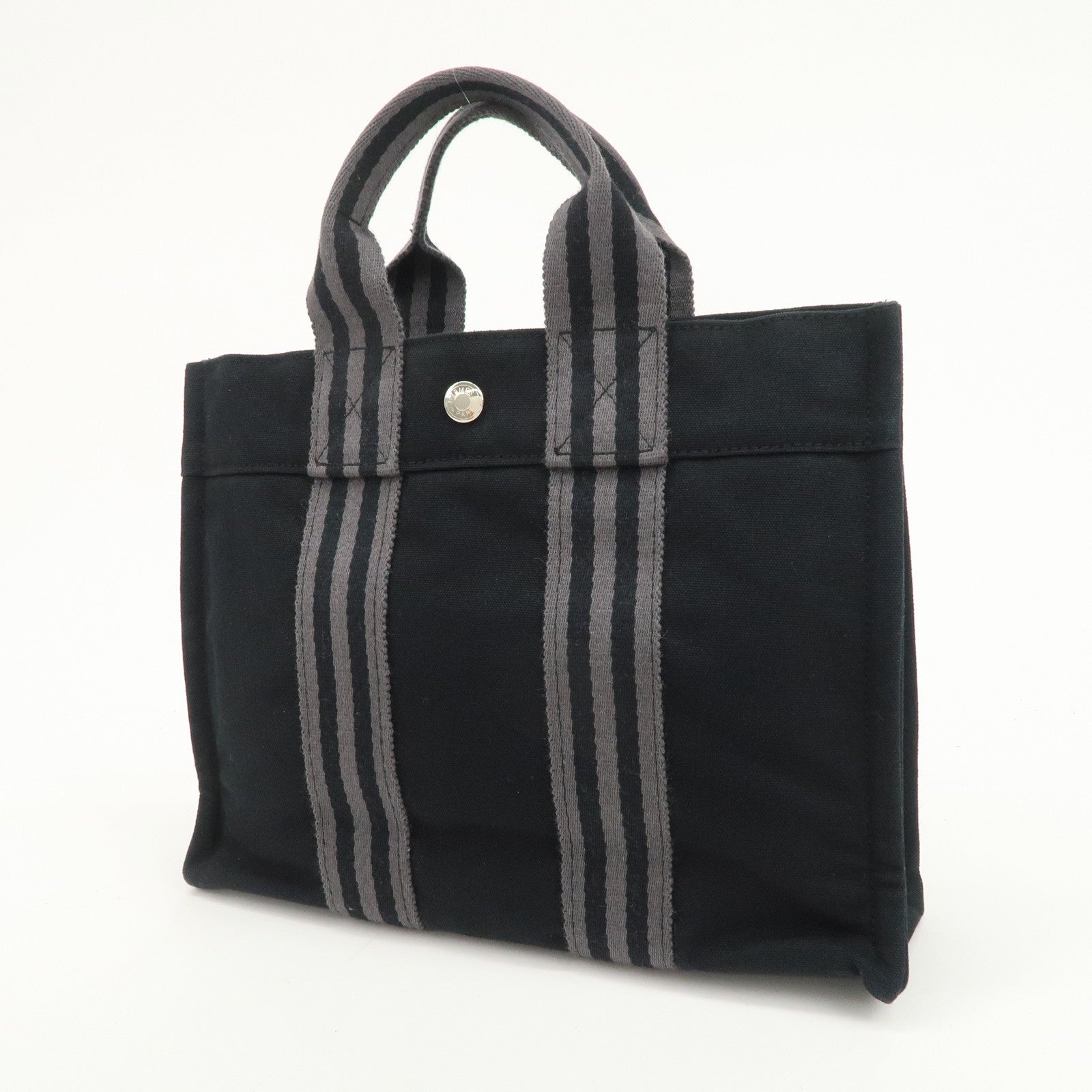 HERMES Fourre Tout PM Cotton Tote Bag Hand Bag Black