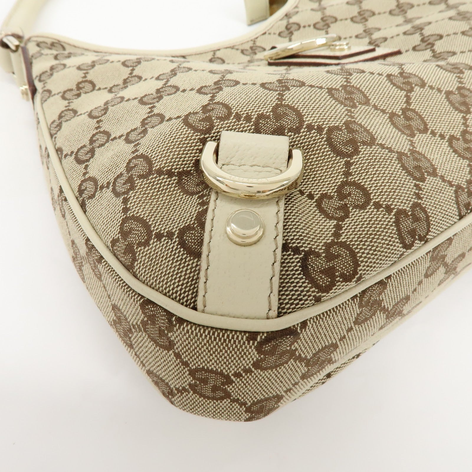 Gucci Abbey GG Canvas Leather Shoulder Bag Beige White 130738