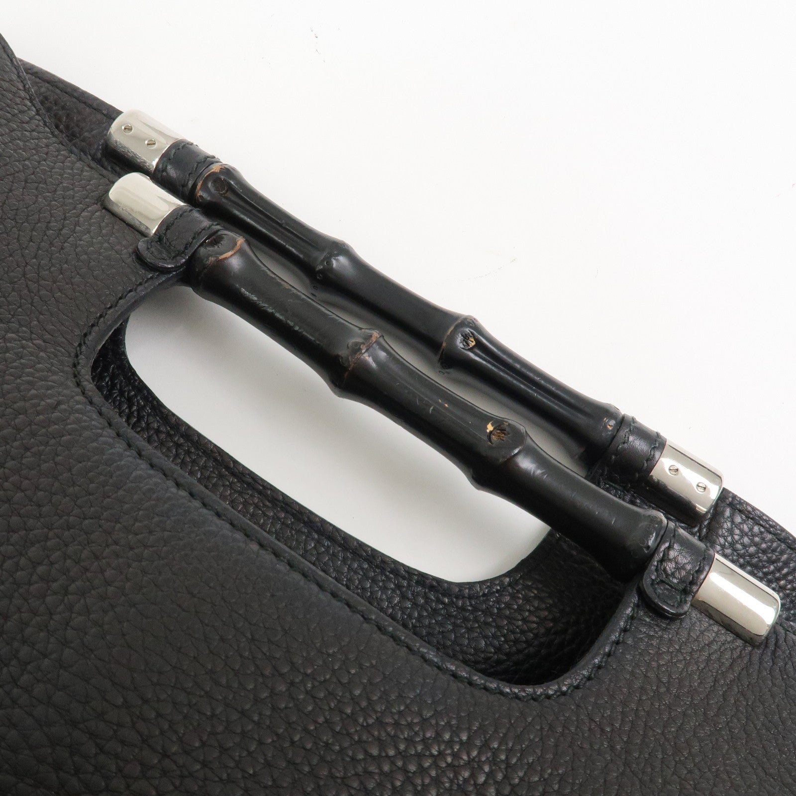 GUCCI Bamboo Leather 2WAY Bag Hand Bag Shoulder Bag Black 370829