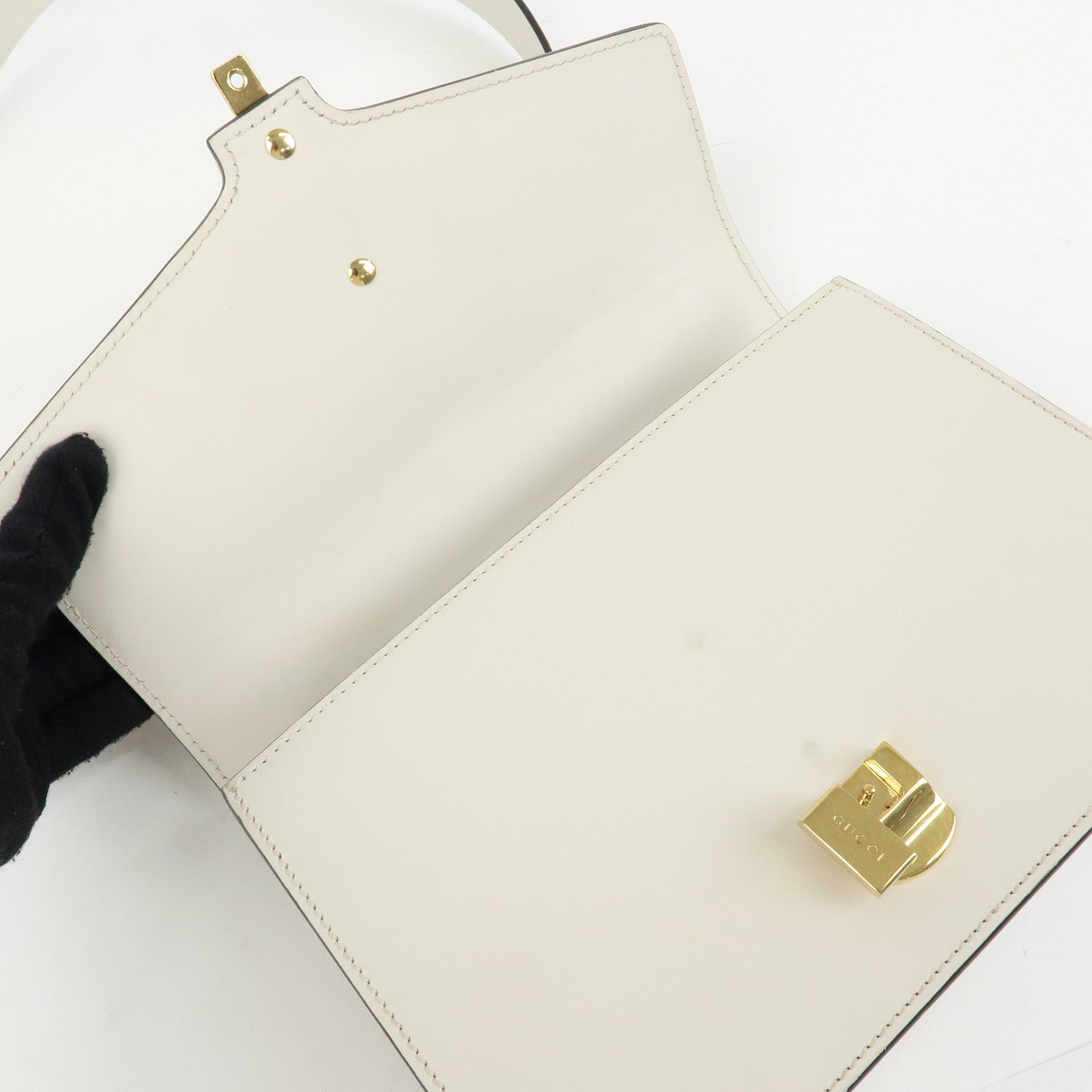 GUCCI Sylvie Sherry Leather Shoulder Bag Crossbody Bag Ivory 421882