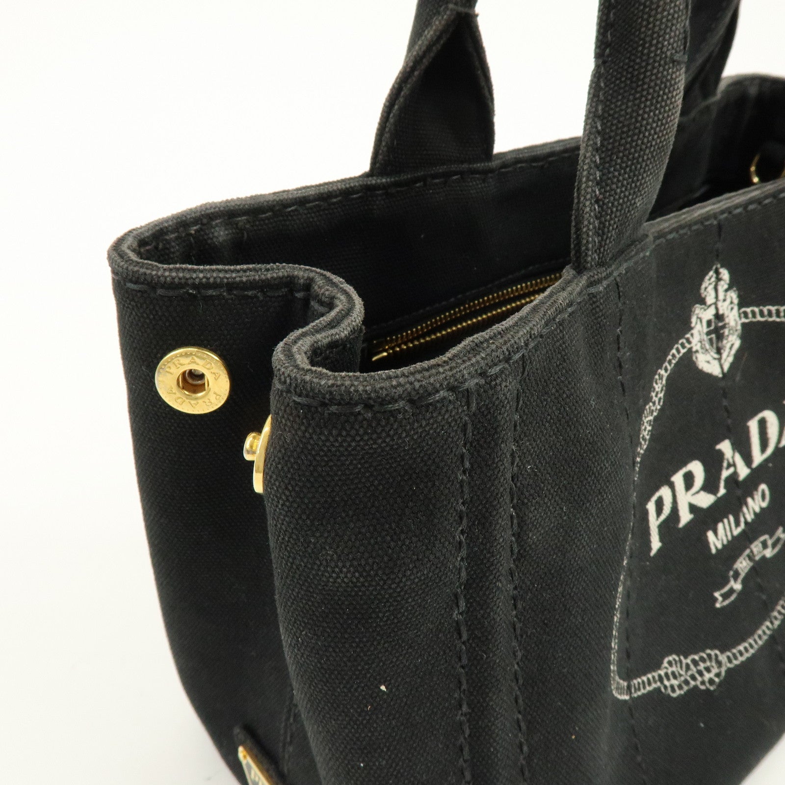PRADA Triangle Logo Canapa Mini Canvas 2Way Hand Bag Black 1BG439