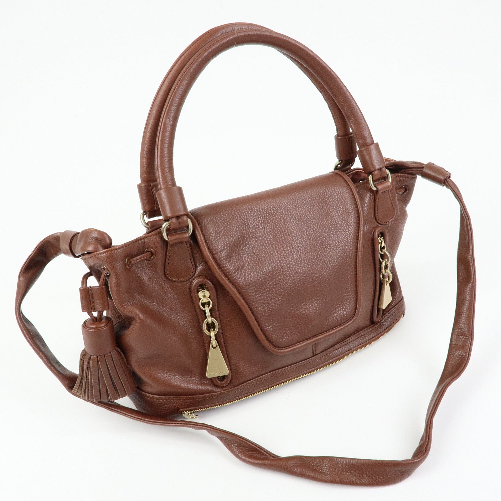 Chloe Cherry Leather 2Way Bag Hand Bag Shoulder Bag Brown