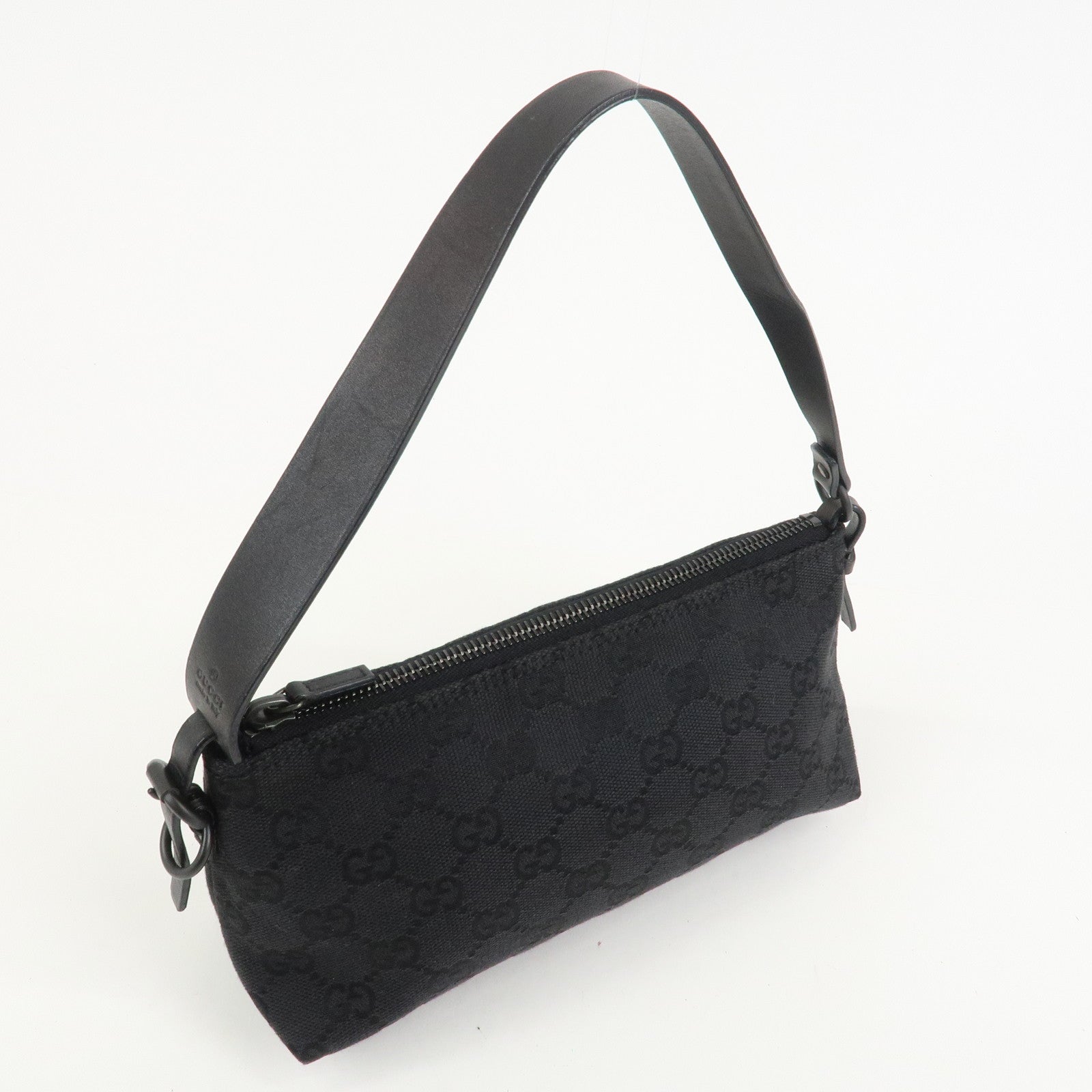 GUCCI GG Canvas Leather Shoulder Bag Hand Bag Pouch Black 103399