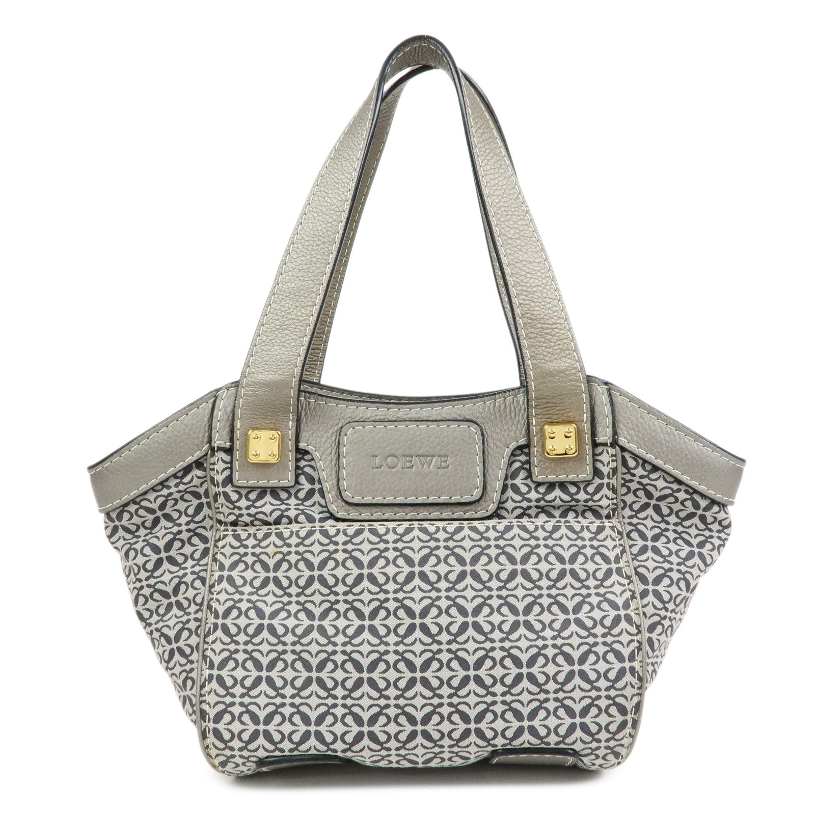 LOEWE New Road Line Repeat Anagram Canvas Calf Leather Hand Bag