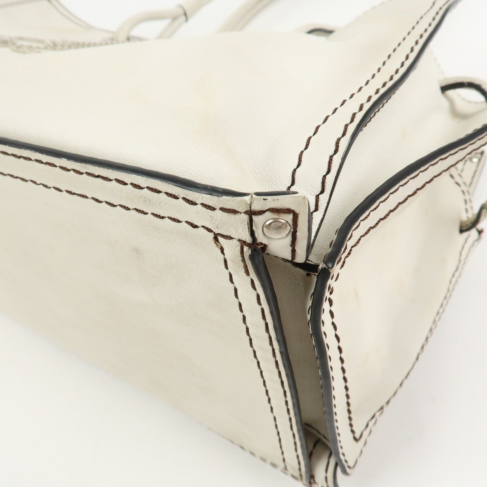 LOEWE Anagram Leather Shopper Tote Bag Shoulder Bag Hand Bag Ivory