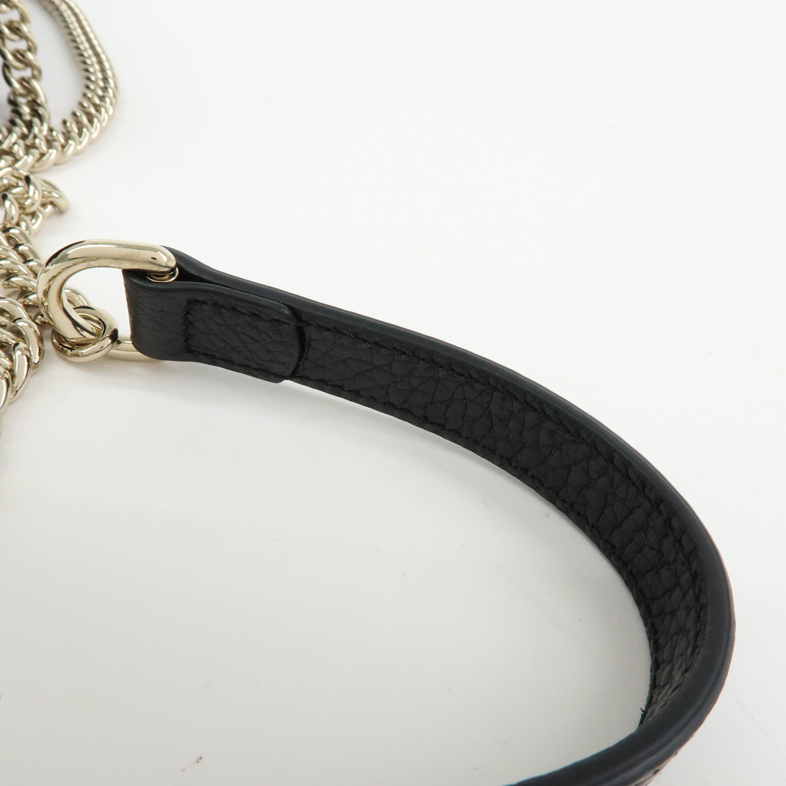GUCCI Interlocking G Leather Chain Flap Shoulder Bag Black 510304
