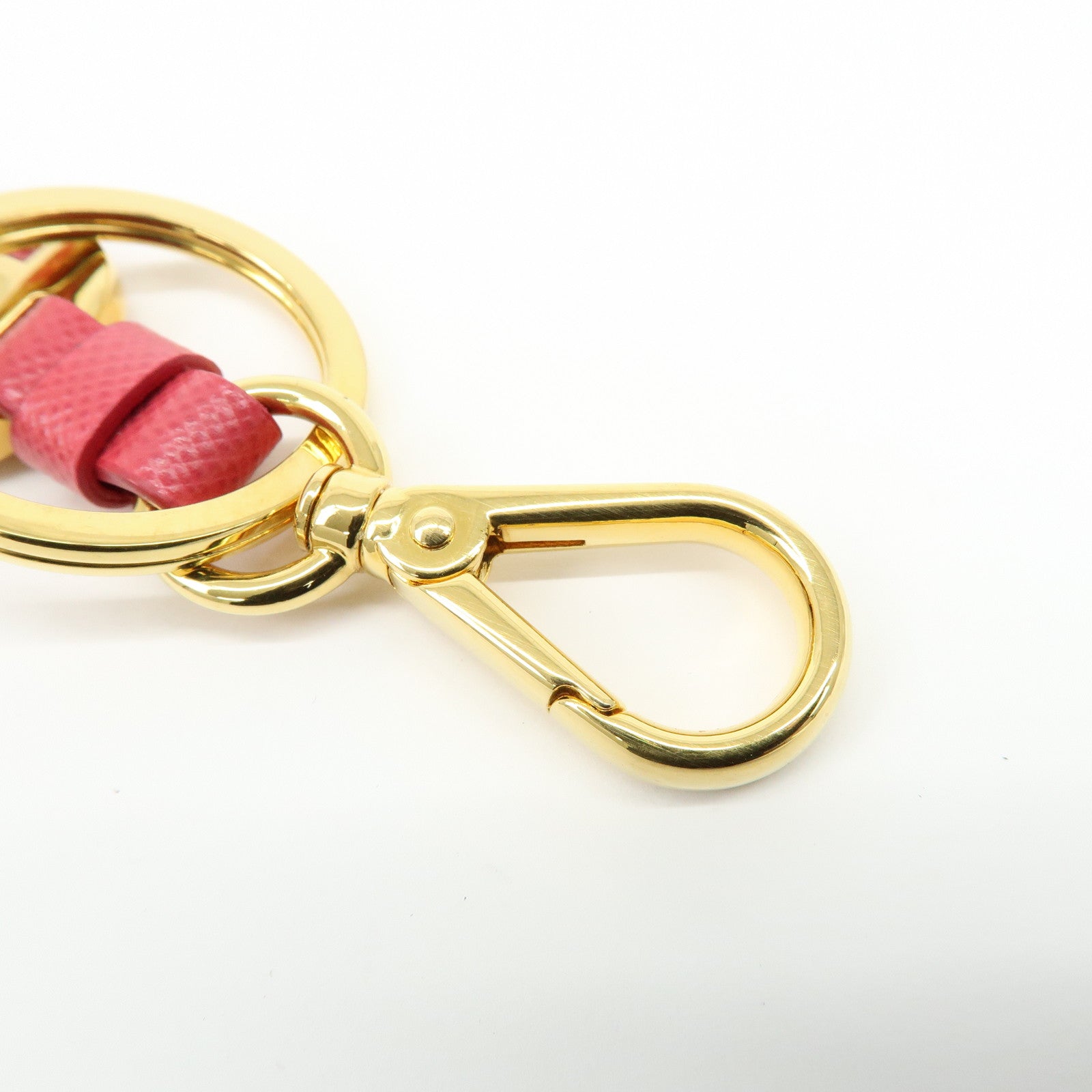 PRADA Logo Leather Metal Bag Charm Key Charm Pink Gold