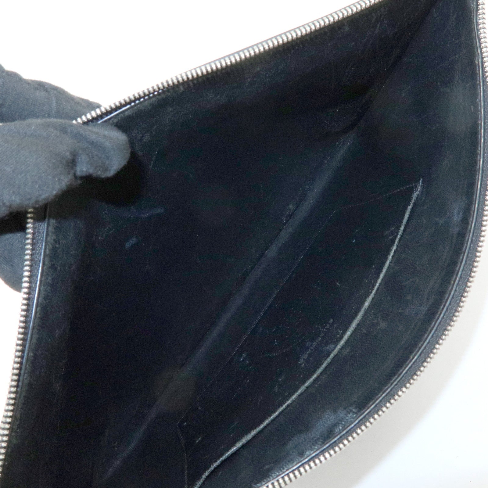 BALENCIAGA Leather Clutch Bag Flat Bag Black