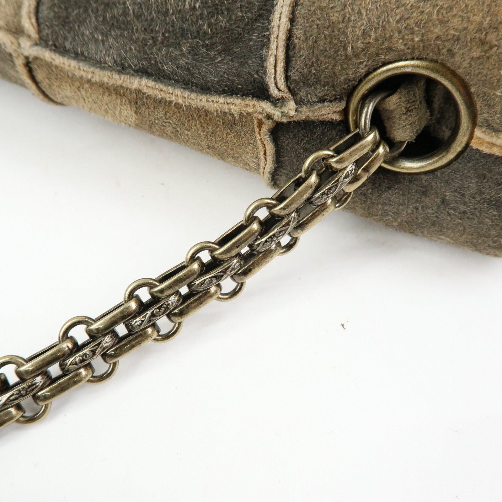 CHANEL Chanel 2.55 Suede Patchwork Chain Shoulder Bag Gray Brown