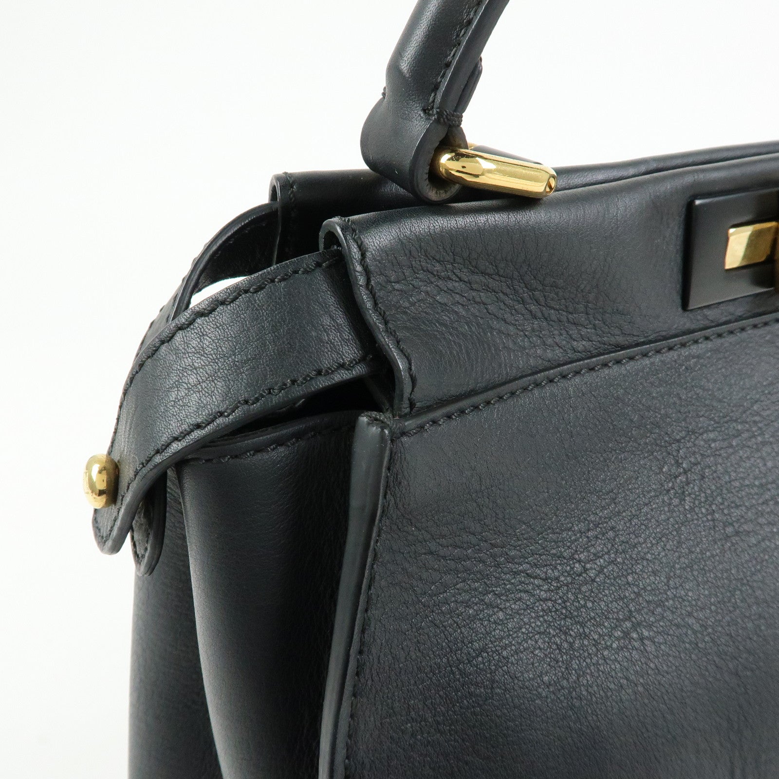 FENDI Peekaboo Leather 2Way Bag Hand Bag Shoulder Bag Black 8BN290