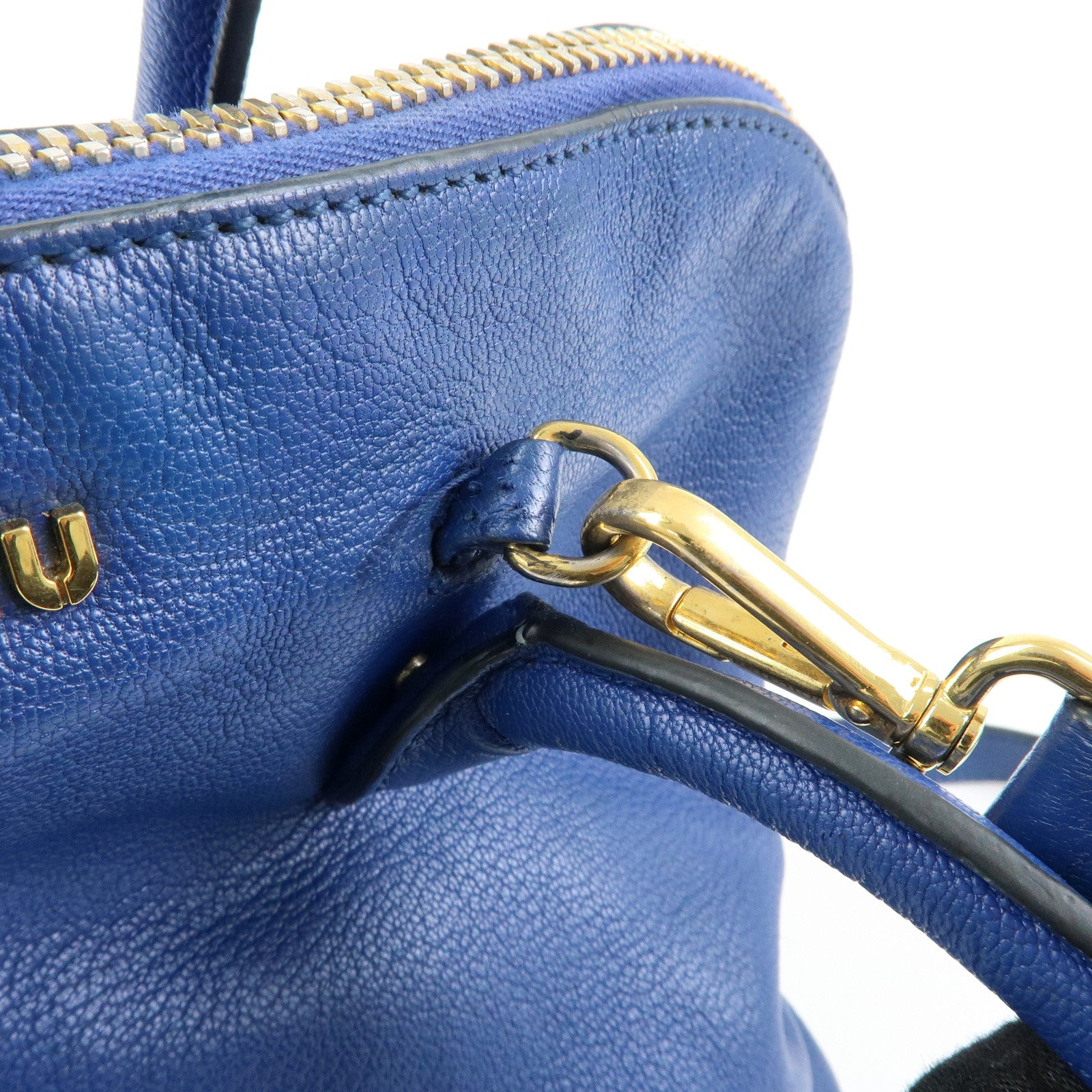 MIU MIU Madras Leather 2Way Bag Hand Bag Shoulder Bag Blue RL0097