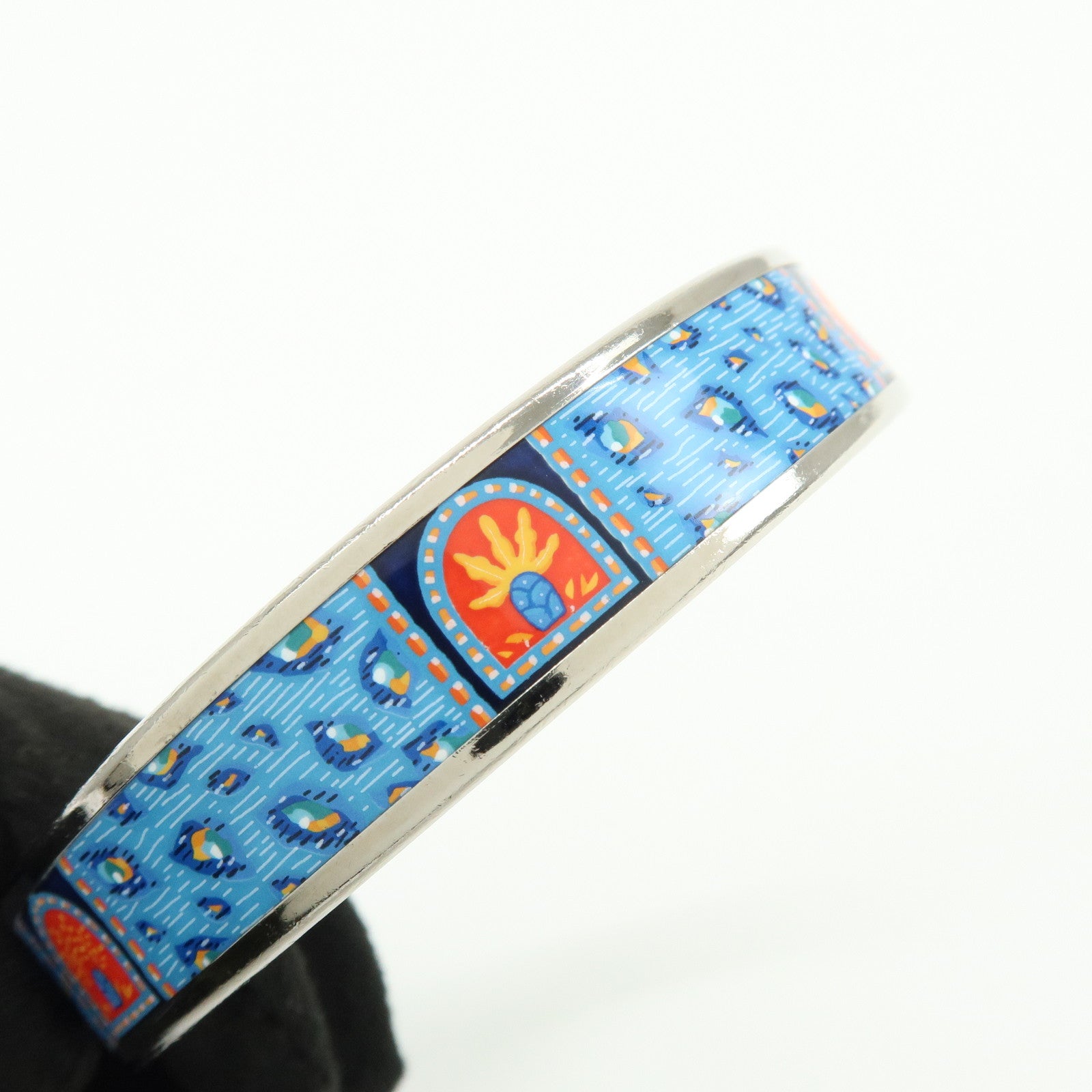 HERMES Email PM Silver Plated Bracelet Bangle Blue Multicolor