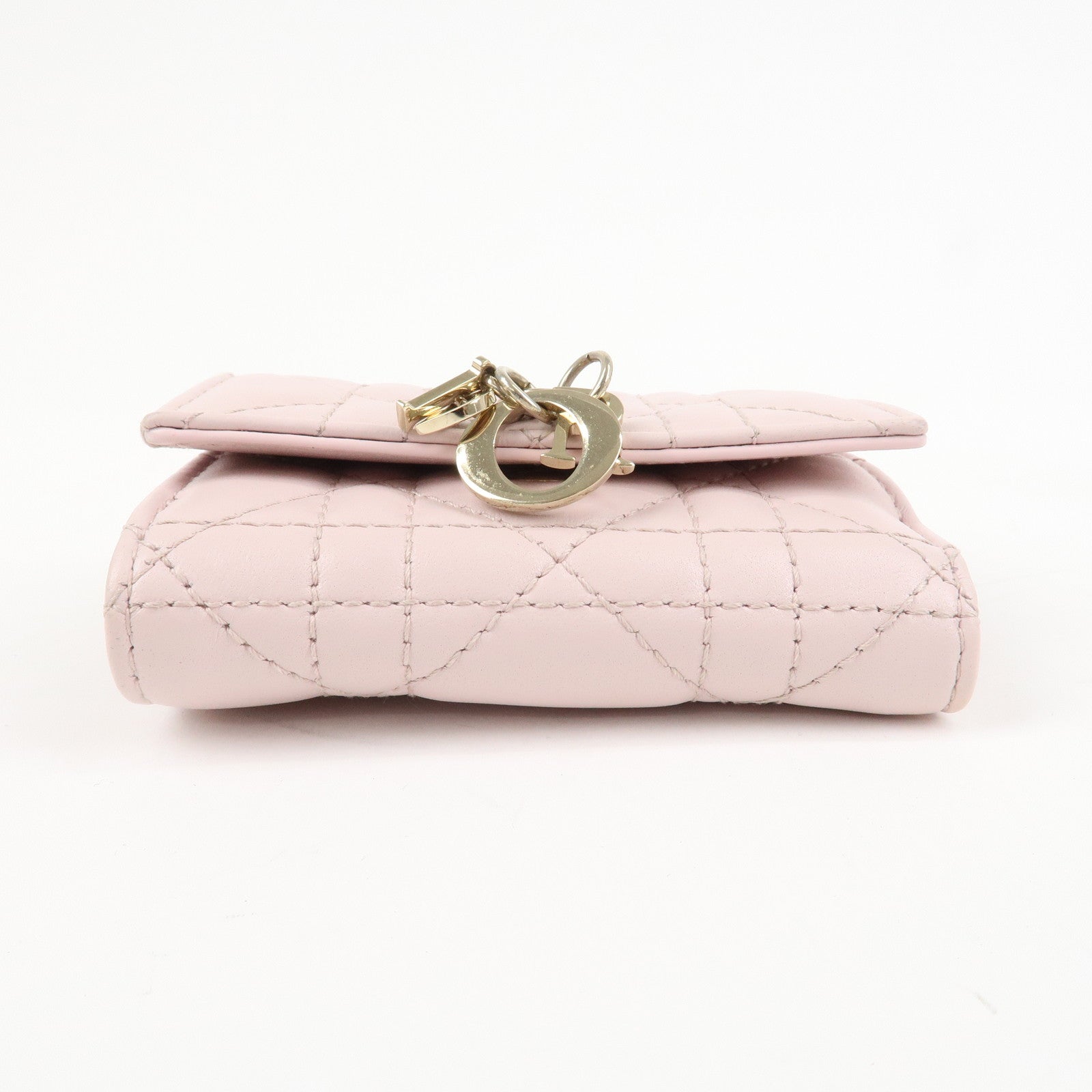 Christian Dior Cannage Leather Compact Wallet Pink Used