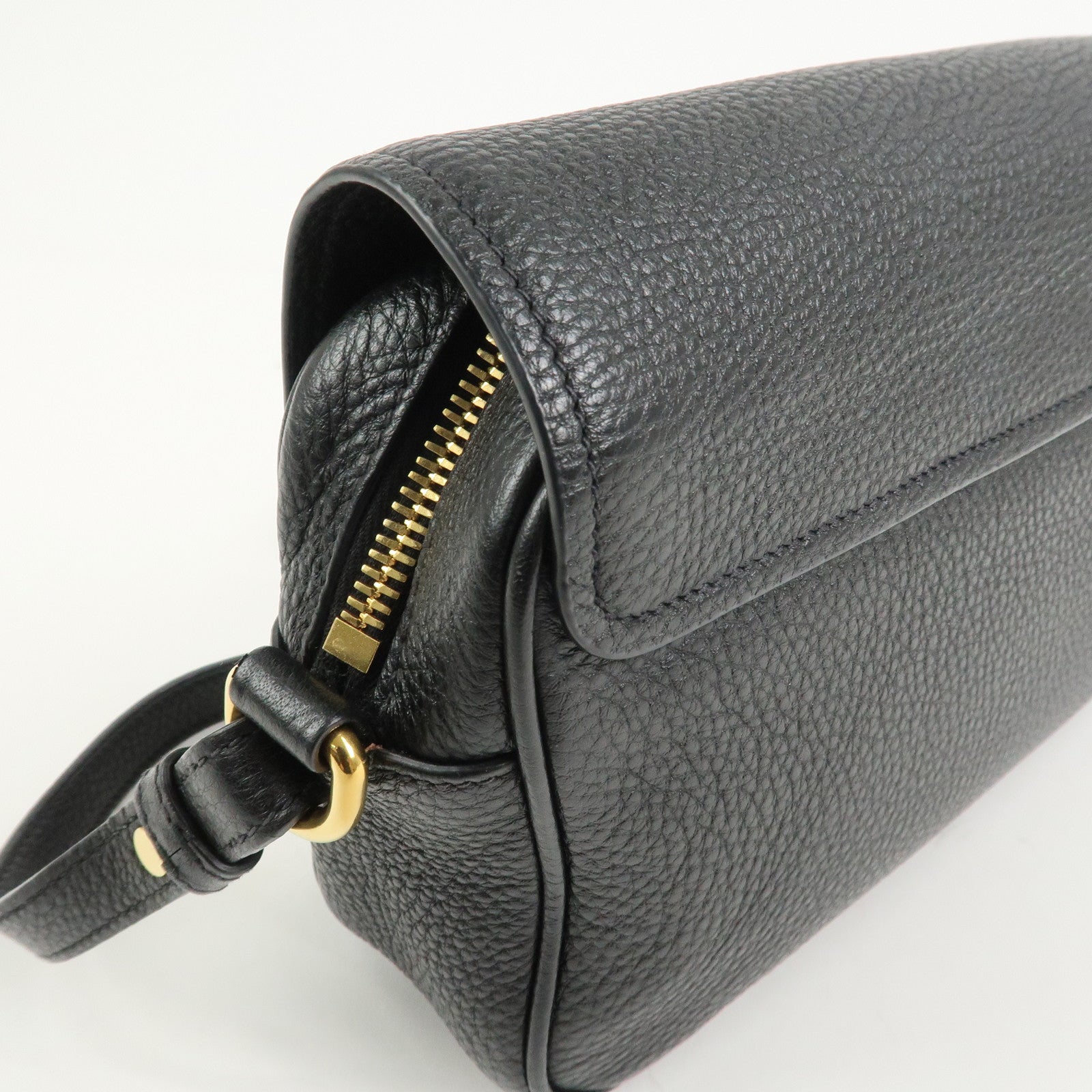 PRADA Logo Leather Shoulder Bag Black 1BD163