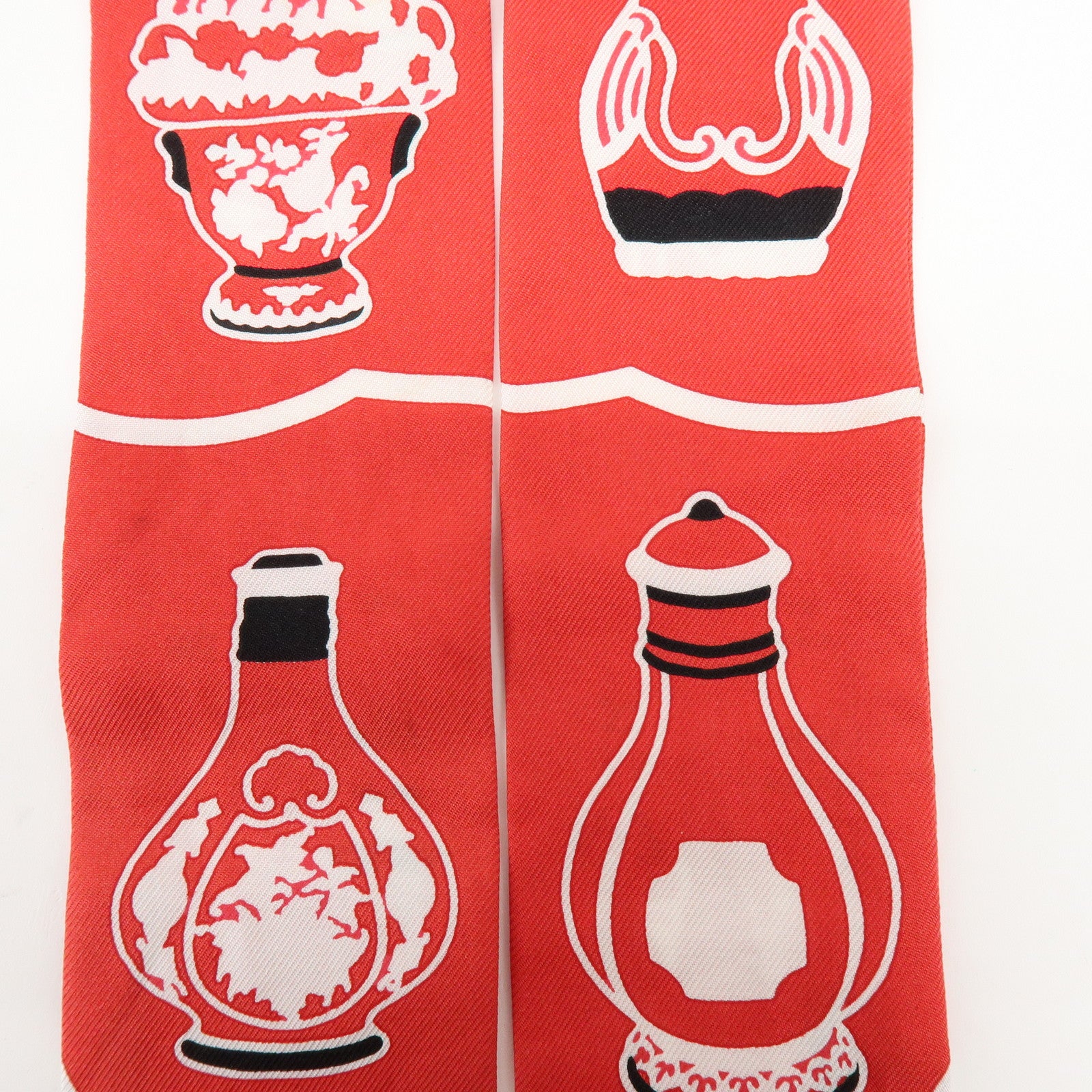 HERMES Twilly Silk 100% Scarf Les Flacons Bandana Red Navy