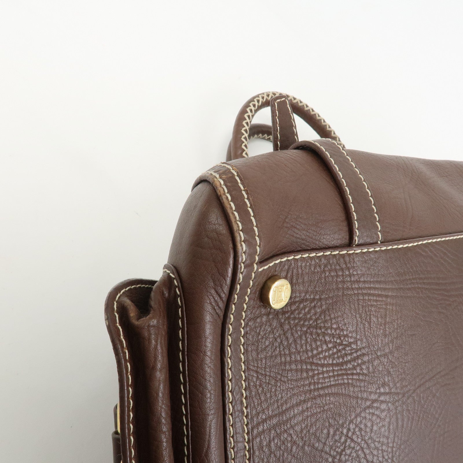CELINE Logo Leather Boogie Bag Large Tote Bag Hand Bag Brown