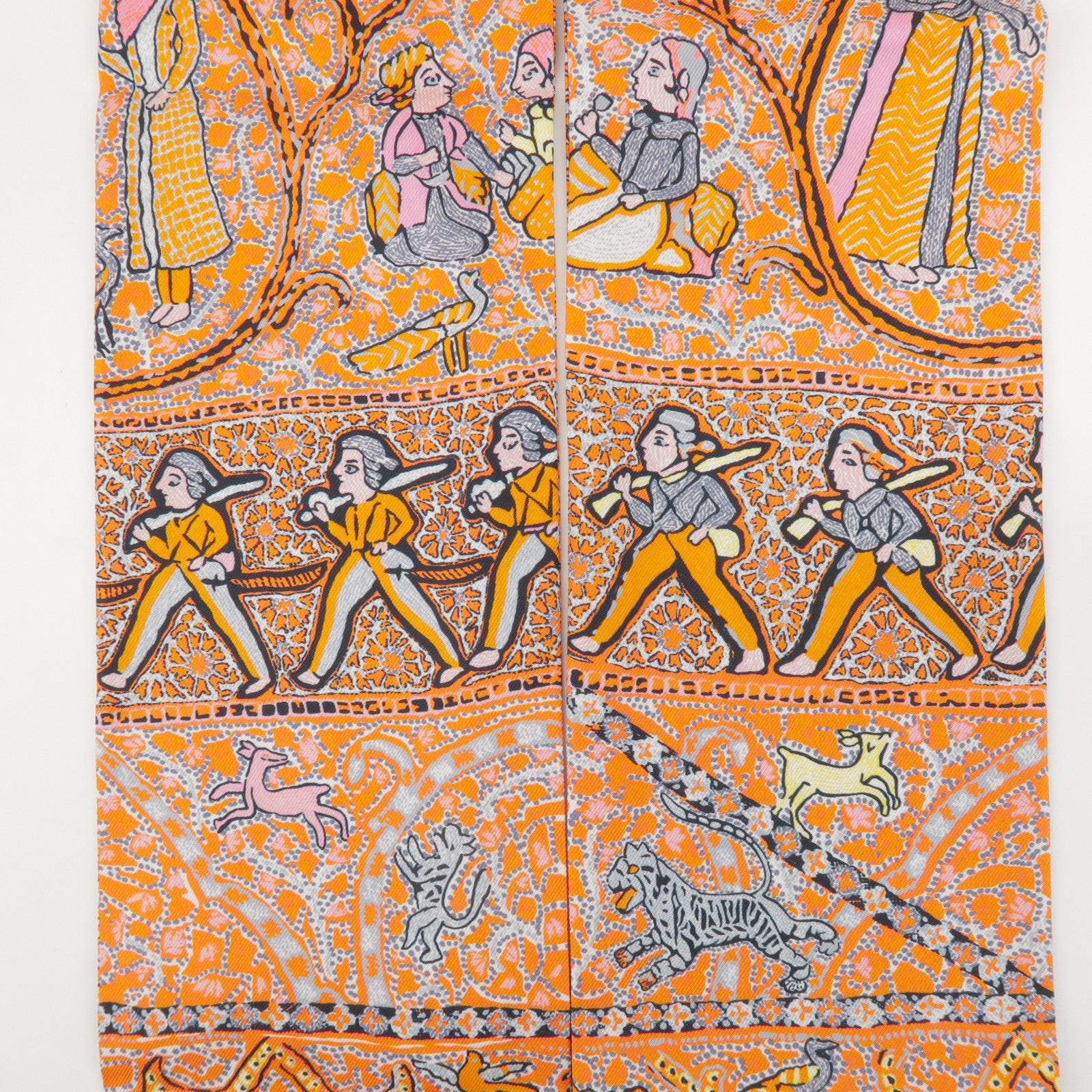 HERMES Maxi Twilly Silk 100% Scarf Animal Motif  Orange