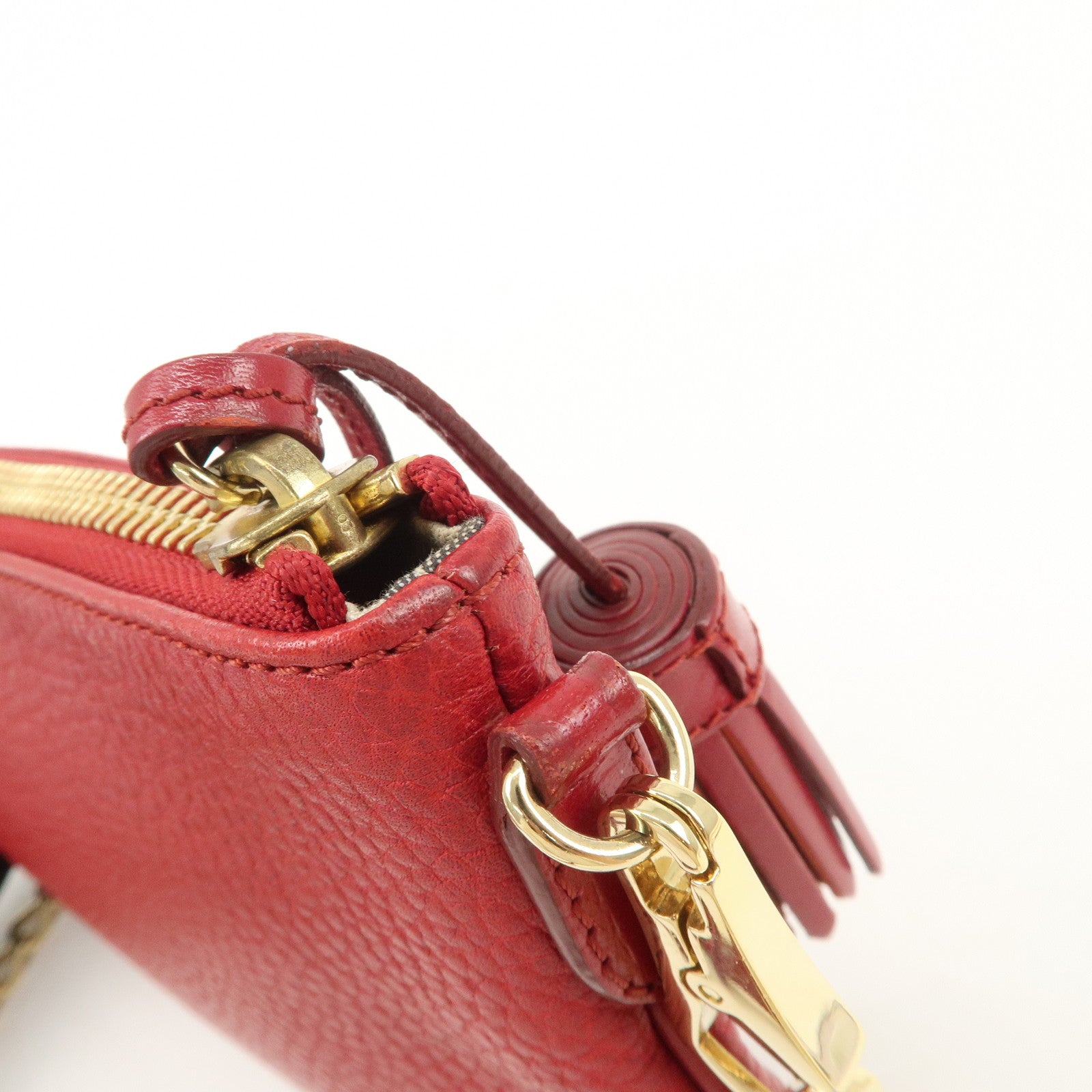 BURBERRY Logo Leather Chain Shoulder Bag Crossbody Bag Red Used