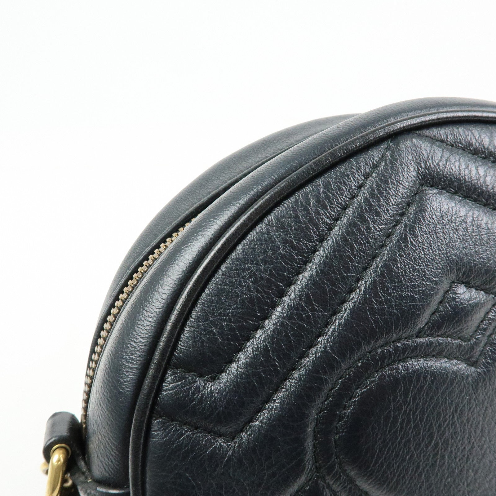GUCCI GG Marmont Leather Chain Shoulder Round Bag Black 550154