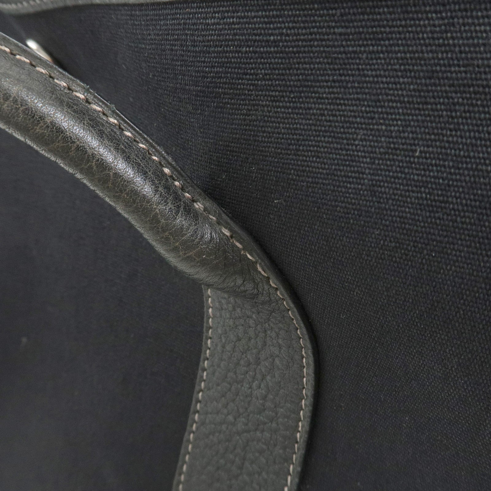 HERMES Garden Party PM Canvas Leather □K Stamped Tote Bag Black