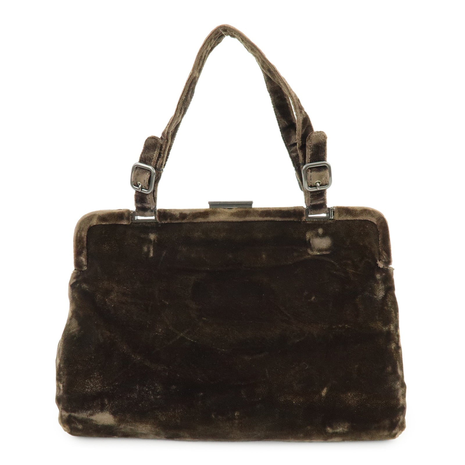 PRADA Logo Velour Hand Bag Brown B7641