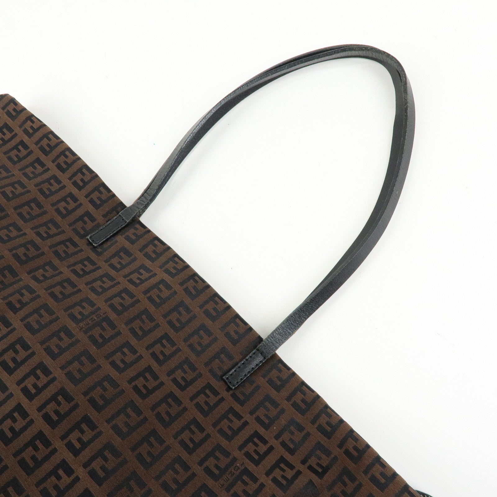 FENDI Zucchino Canvas Leather Tote Bag Shoulder Bag Brown 8BH025