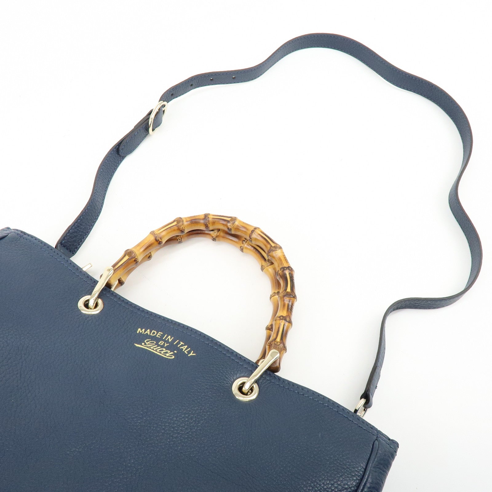 GUCCI Bamboo Shopper Medium 2Way Bag Shoulder Bag Navy 323660